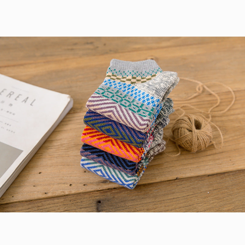 Men's Ethnic Style Color Block Wool Socks In Multicolor For Autumn & Winter