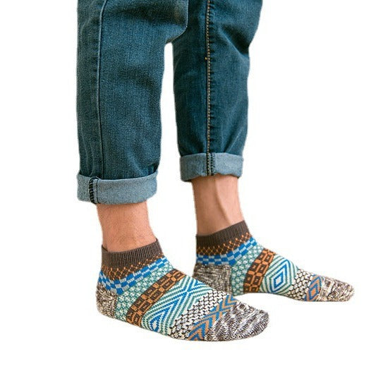 Men's Ethnic Style Color Block Wool Socks In Multicolor For Autumn & Winter