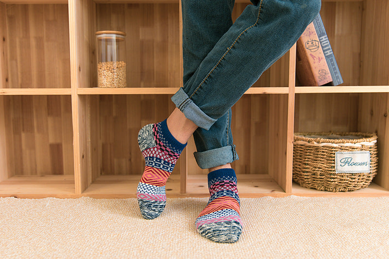 Men's Ethnic Style Color Block Wool Socks In Multicolor For Autumn & Winter