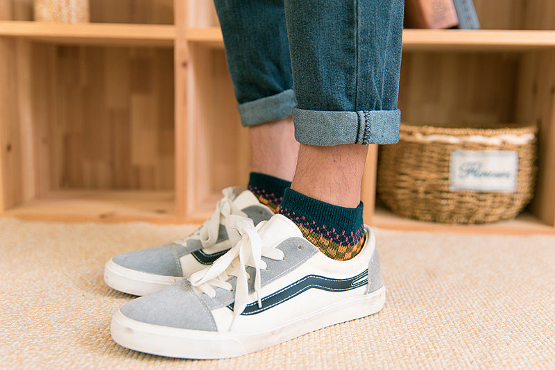 Men's Ethnic Style Color Block Wool Socks In Multicolor For Autumn & Winter