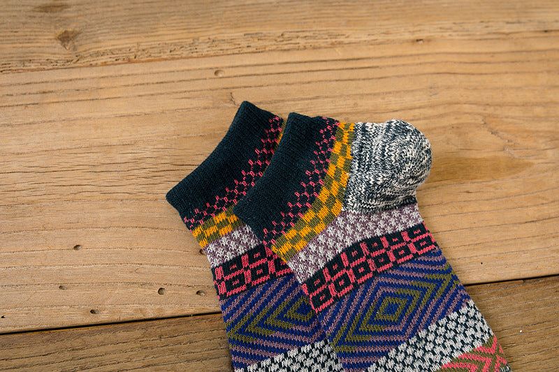 Men's Ethnic Style Color Block Wool Socks In Multicolor For Autumn & Winter
