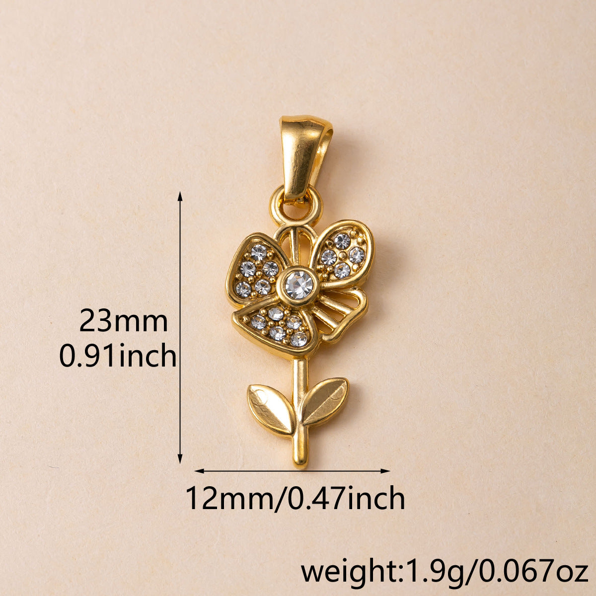 Flowers Pendant For Women Featuring 304 Stainless Steel With 18K Real Gold Plated PVD Coating And Rhinestones, Waterproof Non Tarnish
