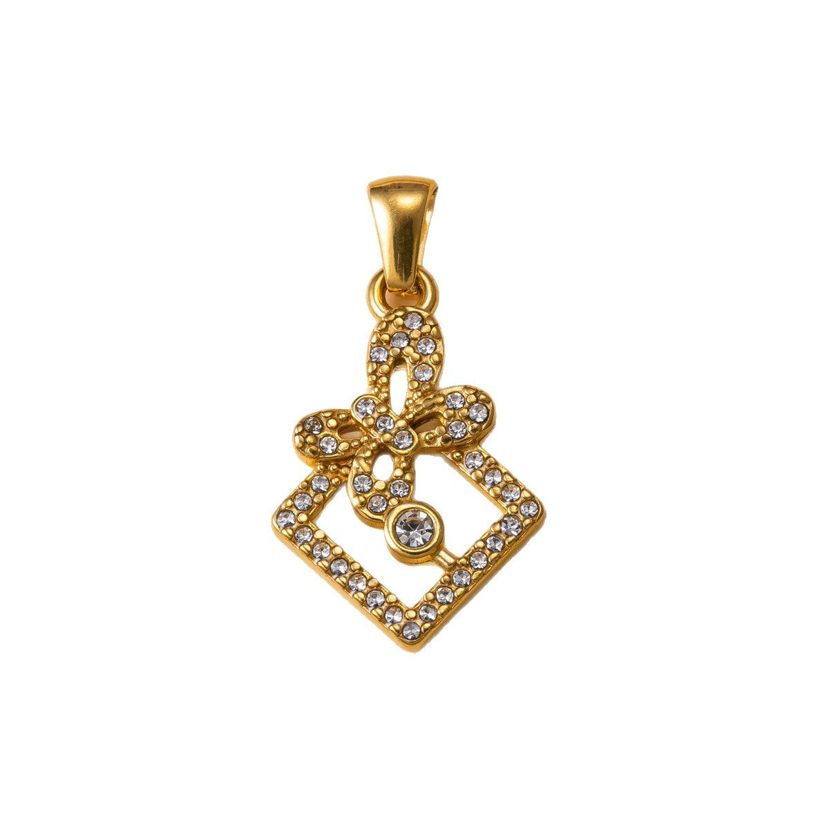 Flowers Pendant For Women Featuring 304 Stainless Steel With 18K Real Gold Plated PVD Coating And Rhinestones, Waterproof Non Tarnish