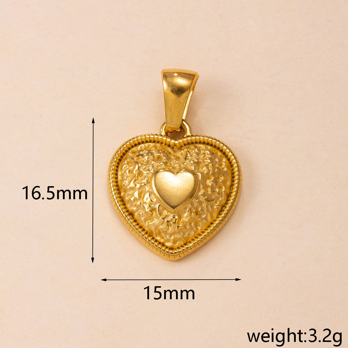 Heart Shape Pendant In 304 Stainless Steel With PVD Coated Gold Plating Featuring Waterproof Non Tarnish Process