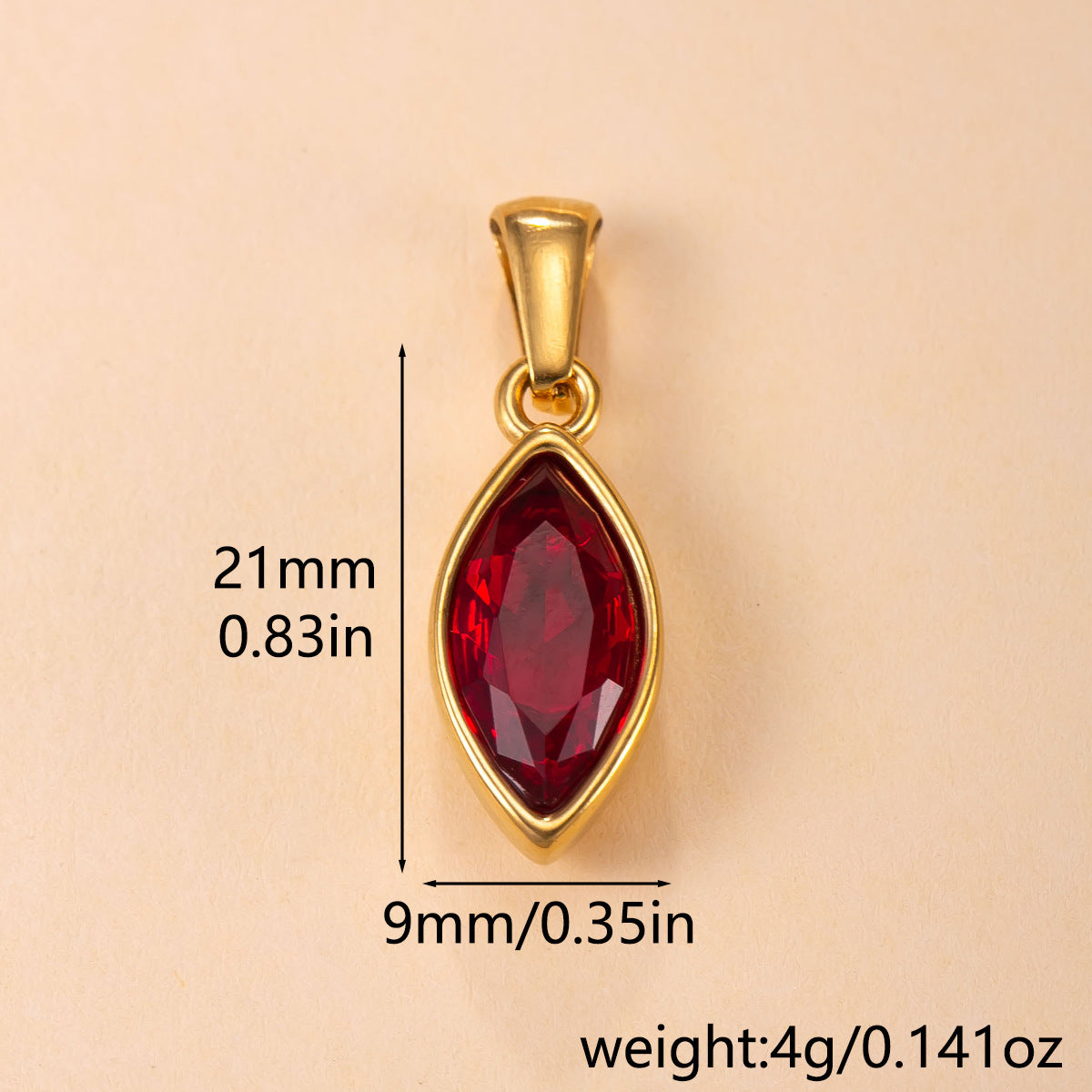 Horse Eye Pendant For Women In 304 Stainless Steel With Zircon Inlay, Featuring Red Color