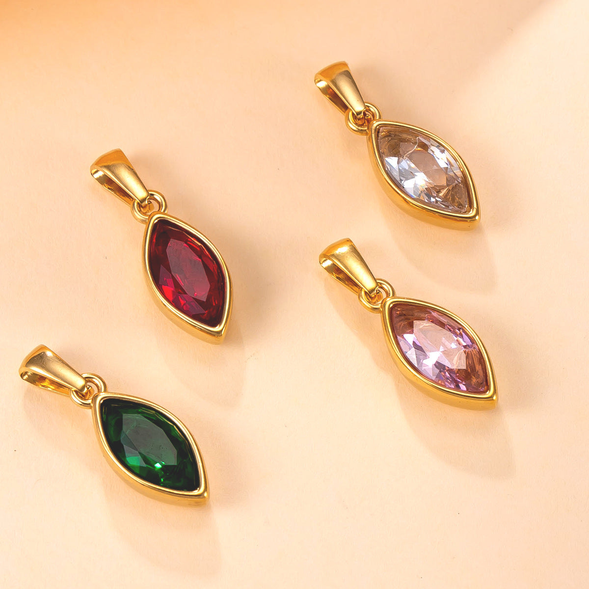 Horse Eye Pendant For Women In 304 Stainless Steel With Zircon Inlay, Featuring Red Color