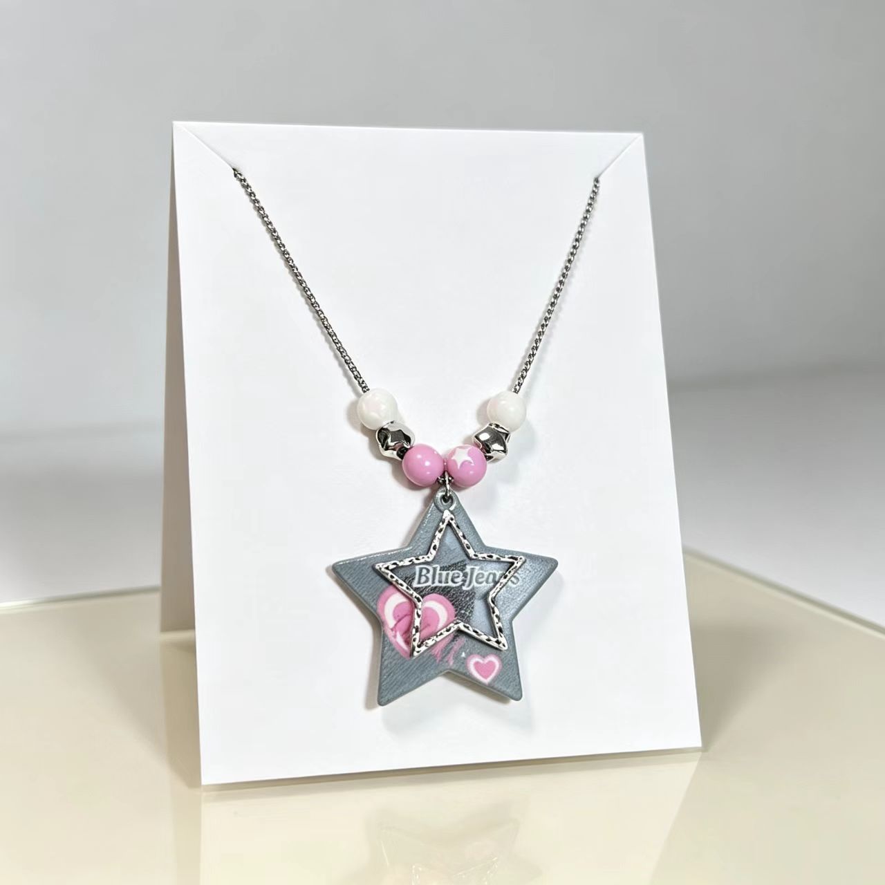 New Style Dyed Black Acrylic Beading Necklace With Resin Pendant For Women