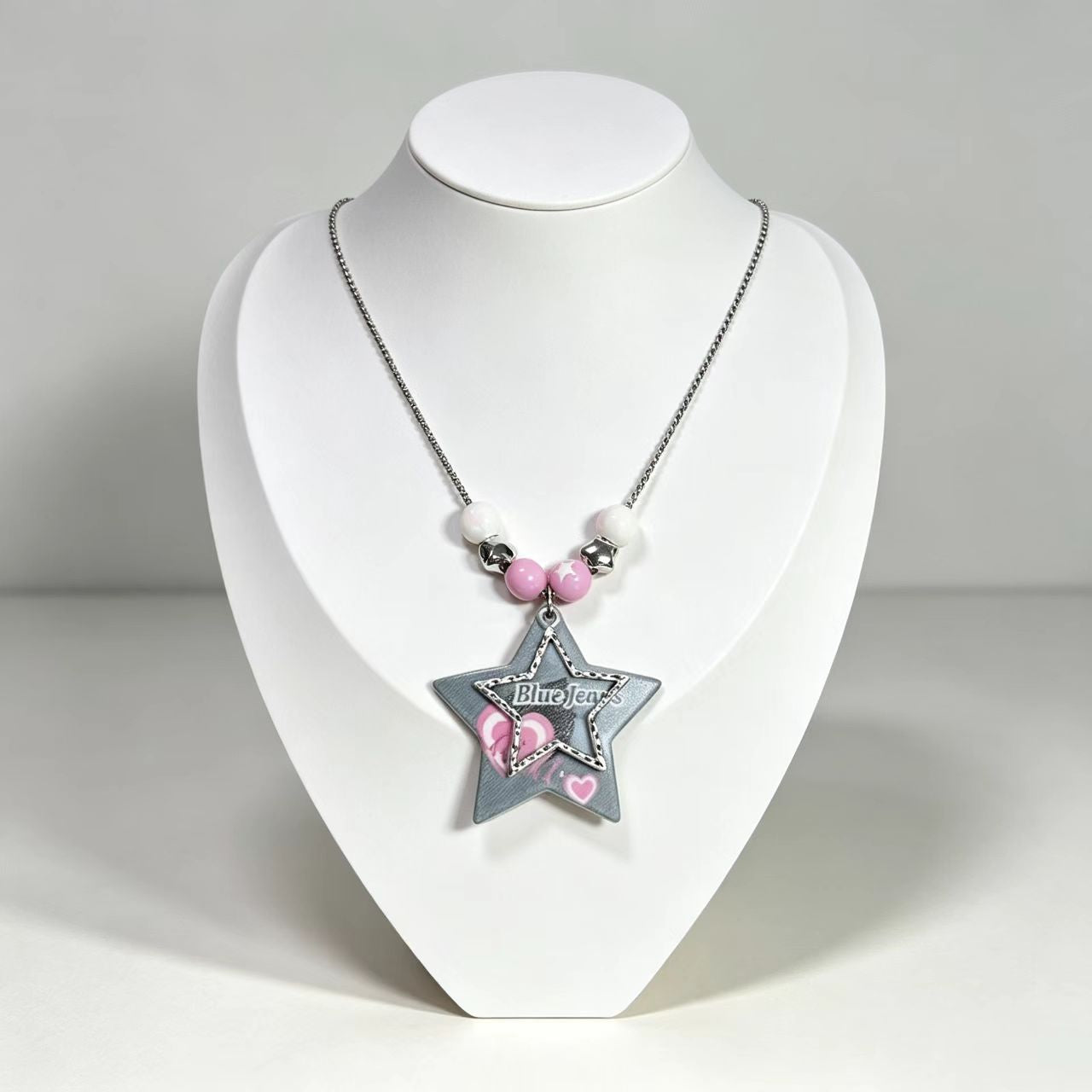 New Style Dyed Black Acrylic Beading Necklace With Resin Pendant For Women