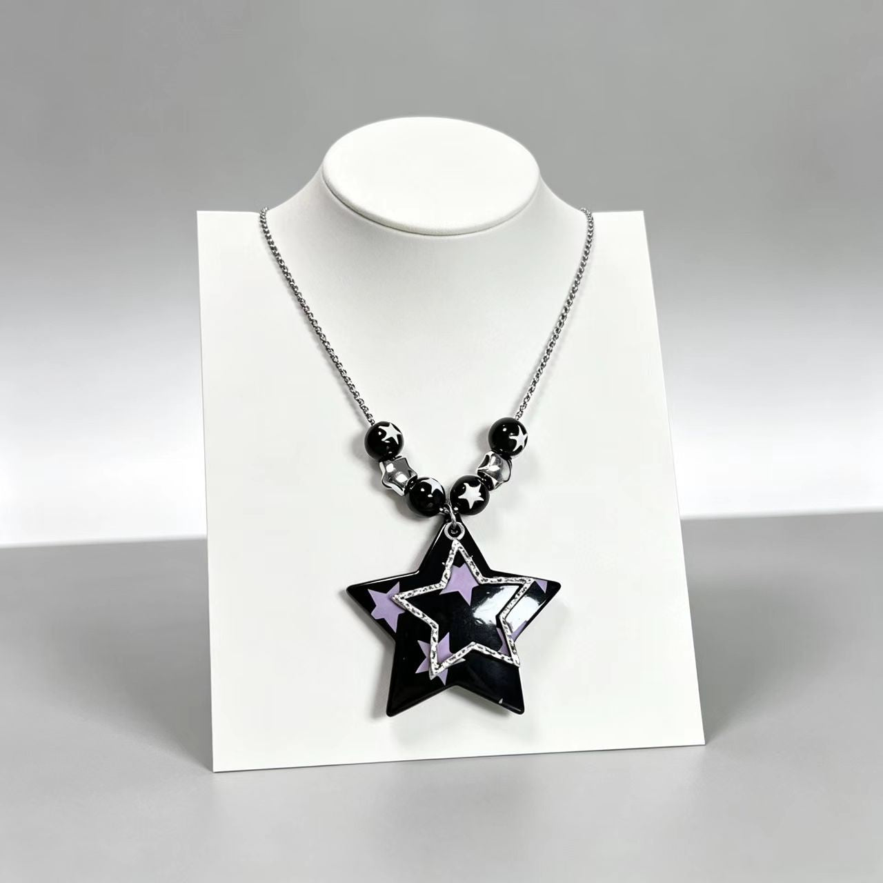 New Style Dyed Black Acrylic Beading Necklace With Resin Pendant For Women