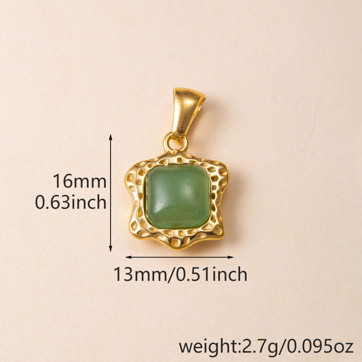 Geometric Pendant In 304 Stainless Steel With Tiger Eye Inlay, Electroplated And PVD Coated Finish, Available In Green