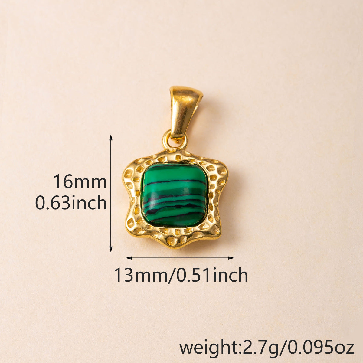 Geometric Pendant In 304 Stainless Steel With Tiger Eye Inlay, Electroplated And PVD Coated Finish, Available In Green