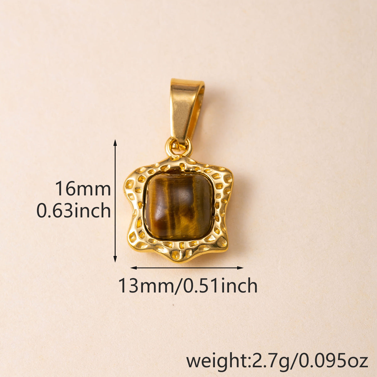 Geometric Pendant In 304 Stainless Steel With Tiger Eye Inlay, Electroplated And PVD Coated Finish, Available In Green