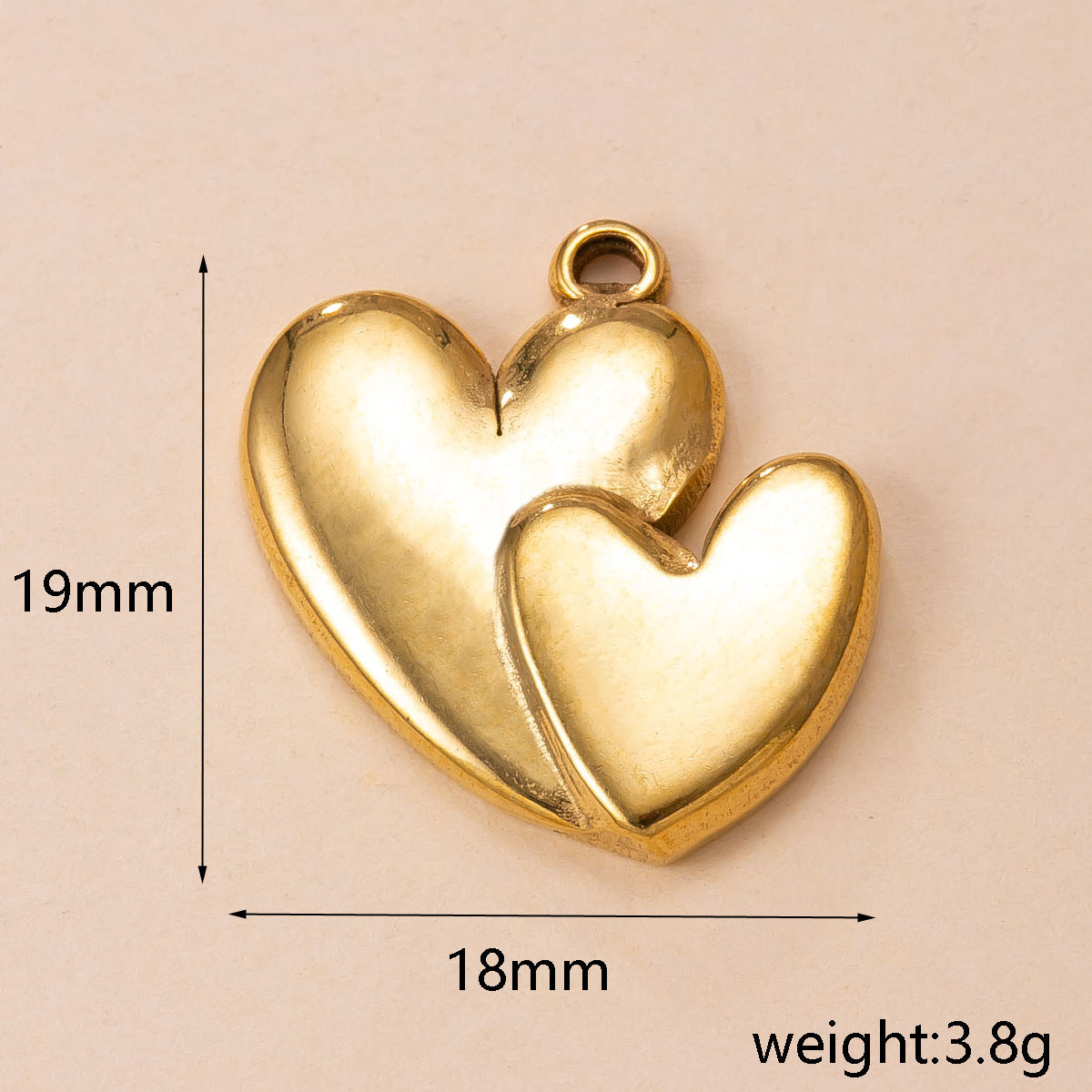 Heart Shape Pendant In Simple Style, 304 Stainless Steel With 18K Real Gold Plated PVD Coated Polished Finish