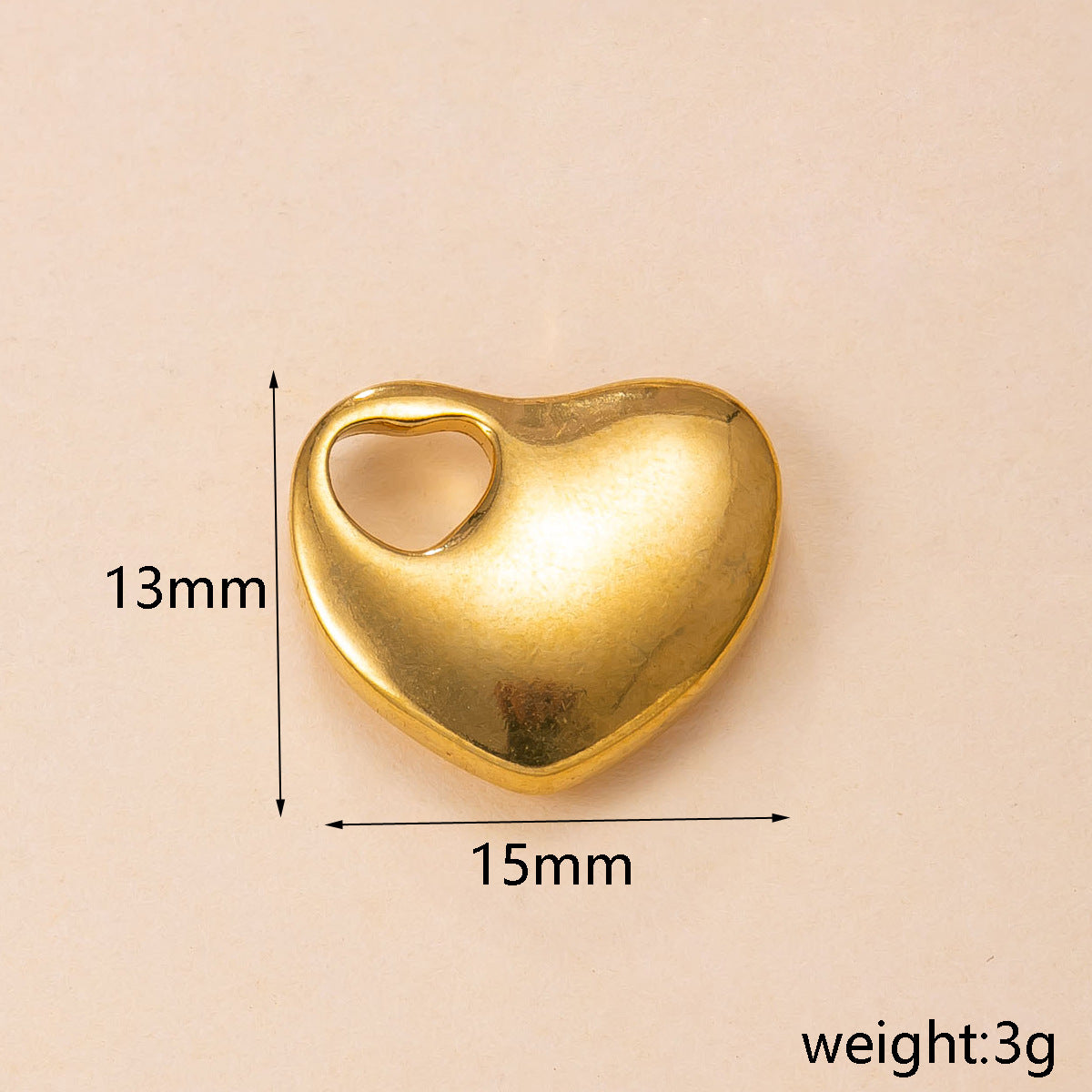 Heart Shape Pendant In Simple Style, 304 Stainless Steel With 18K Real Gold Plated PVD Coated Polished Finish