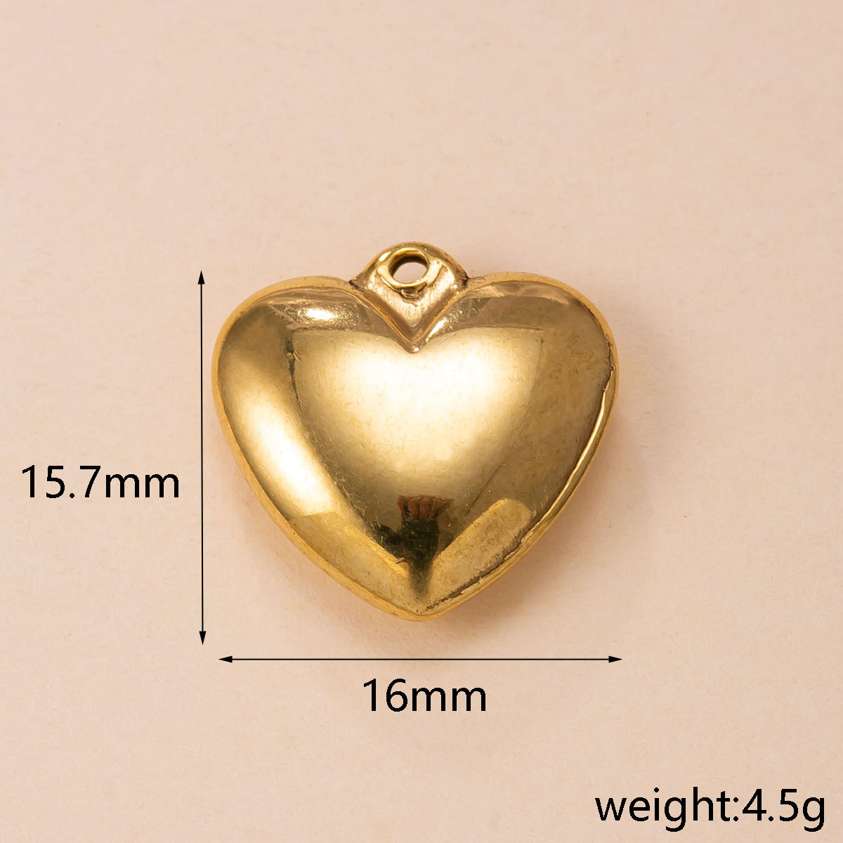 Heart Shape Pendant In Simple Style, 304 Stainless Steel With 18K Real Gold Plated PVD Coated Polished Finish