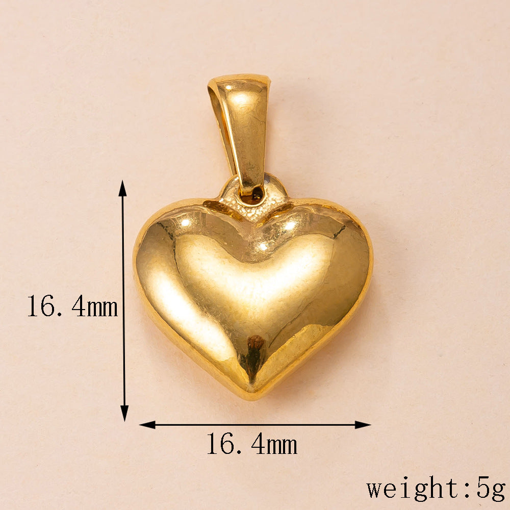 Heart Shape Pendant In Simple Style, 304 Stainless Steel With 18K Real Gold Plated PVD Coated Polished Finish