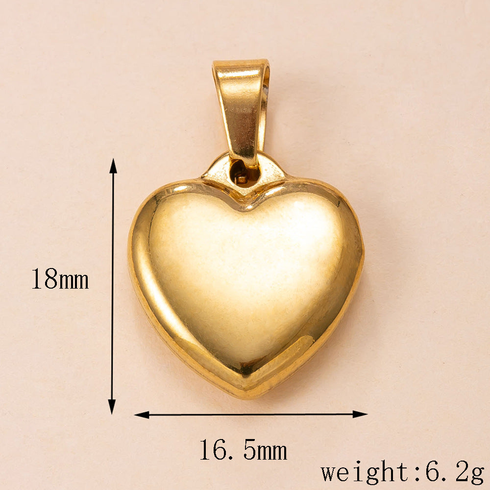 Heart Shape Pendant In Simple Style, 304 Stainless Steel With 18K Real Gold Plated PVD Coated Polished Finish