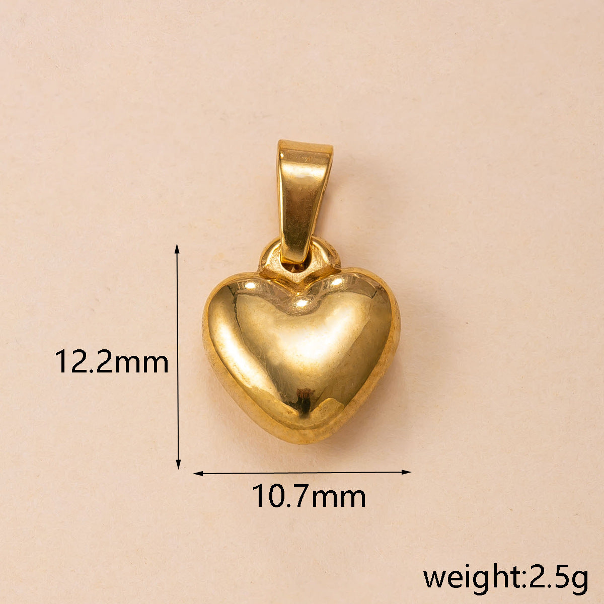 Heart Shape Pendant In Simple Style, 304 Stainless Steel With 18K Real Gold Plated PVD Coated Polished Finish