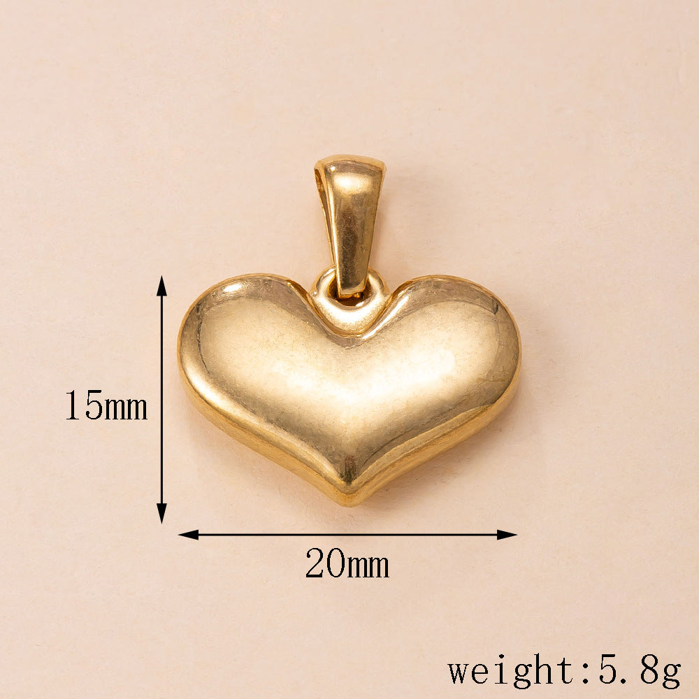 Heart Shape Pendant In Simple Style, 304 Stainless Steel With 18K Real Gold Plated PVD Coated Polished Finish