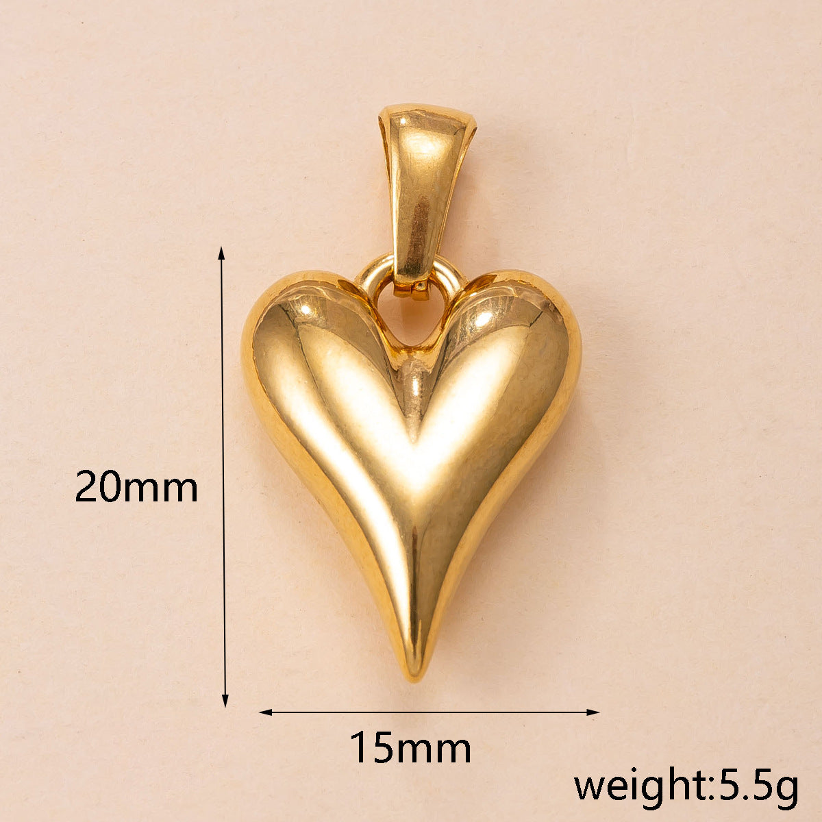 Heart Shape Pendant In Simple Style, 304 Stainless Steel With 18K Real Gold Plated PVD Coated Polished Finish