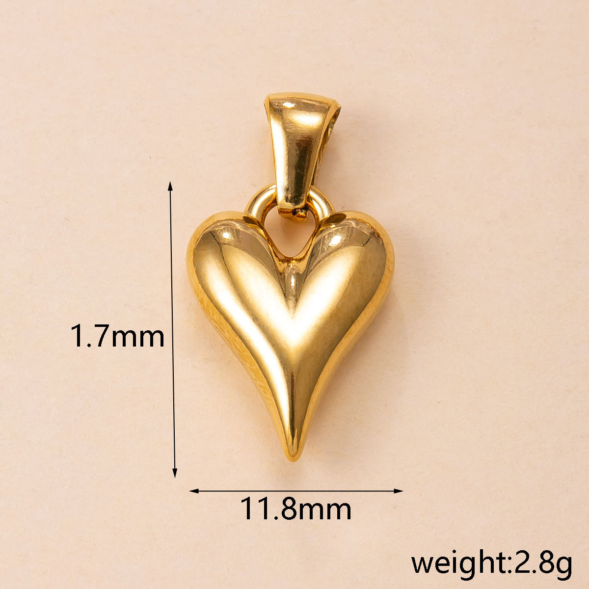 Heart Shape Pendant In Simple Style, 304 Stainless Steel With 18K Real Gold Plated PVD Coated Polished Finish