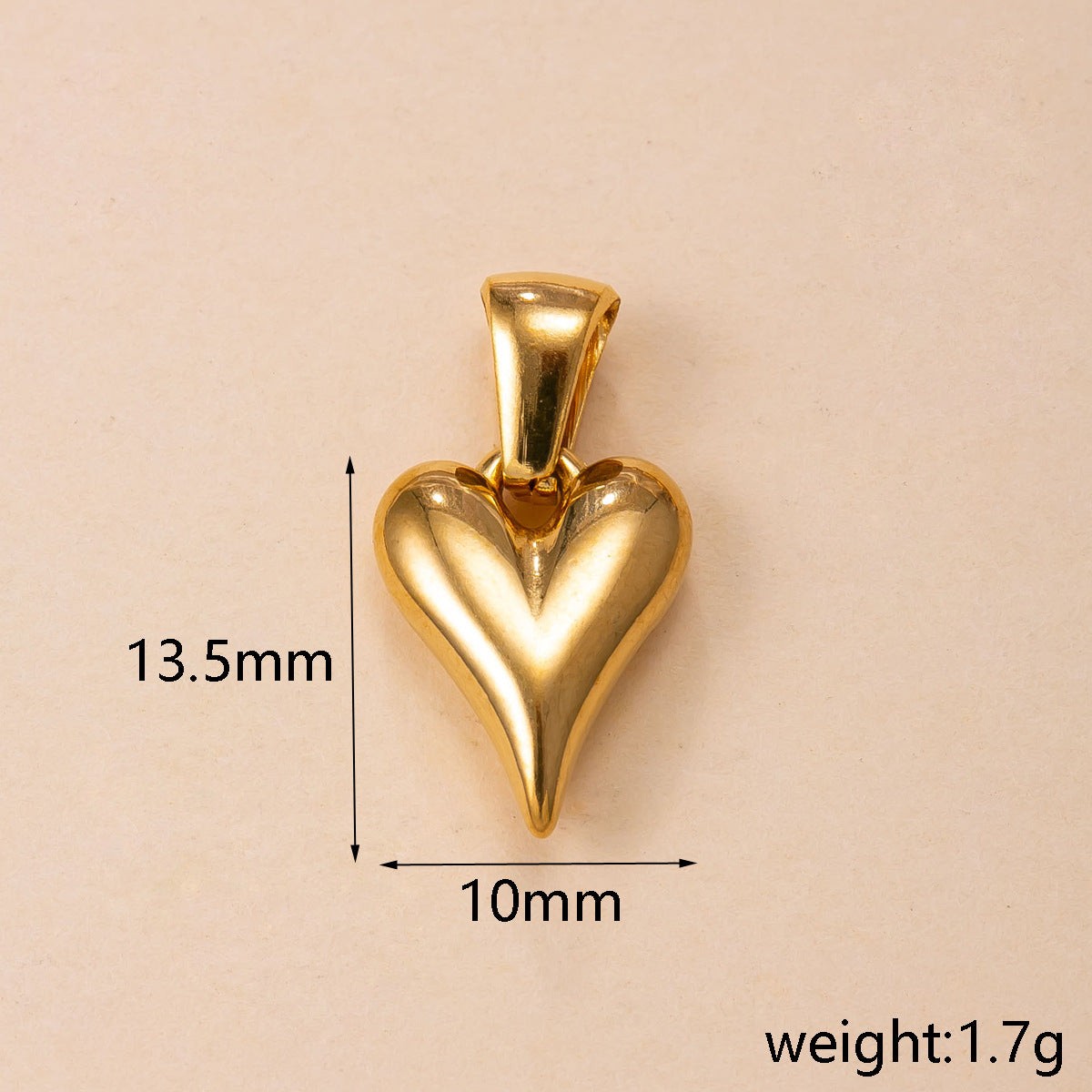 Heart Shape Pendant In Simple Style, 304 Stainless Steel With 18K Real Gold Plated PVD Coated Polished Finish