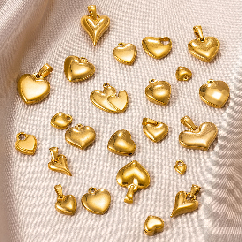Heart Shape Pendant In Simple Style, 304 Stainless Steel With 18K Real Gold Plated PVD Coated Polished Finish