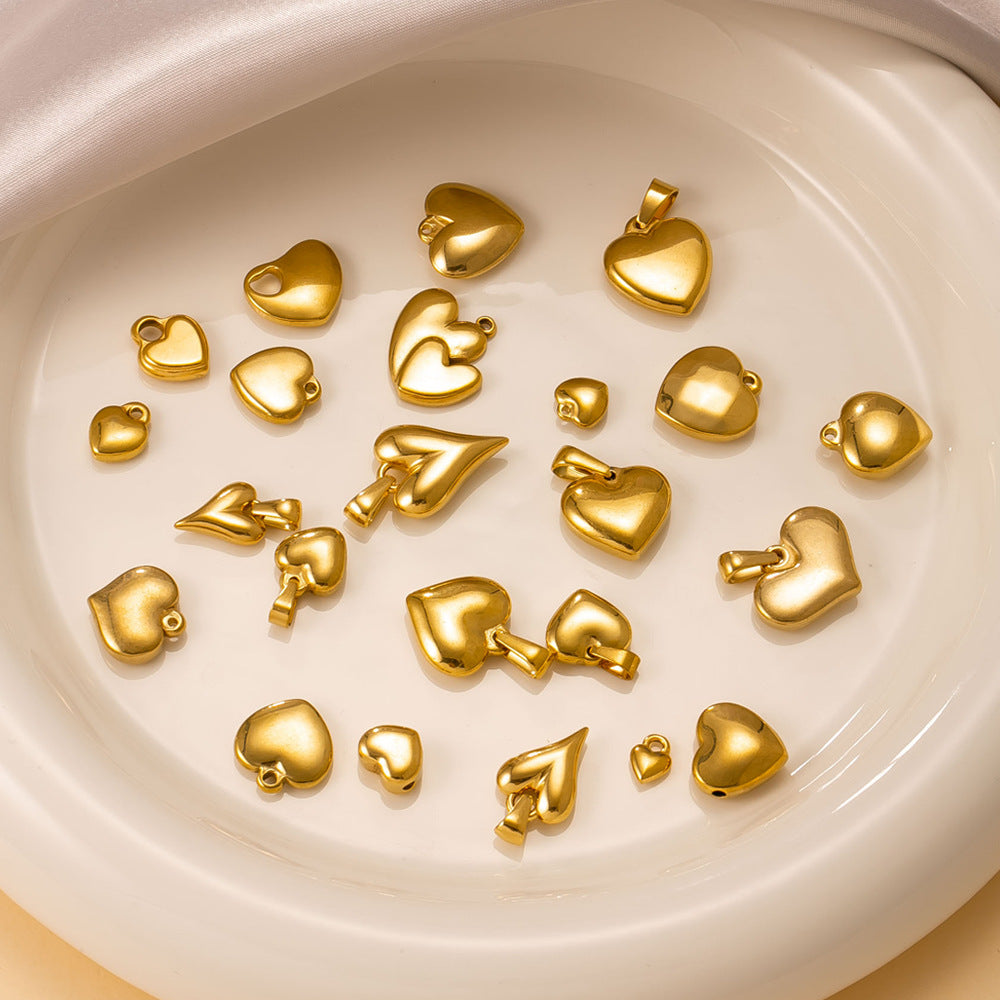 Heart Shape Pendant In Simple Style, 304 Stainless Steel With 18K Real Gold Plated PVD Coated Polished Finish