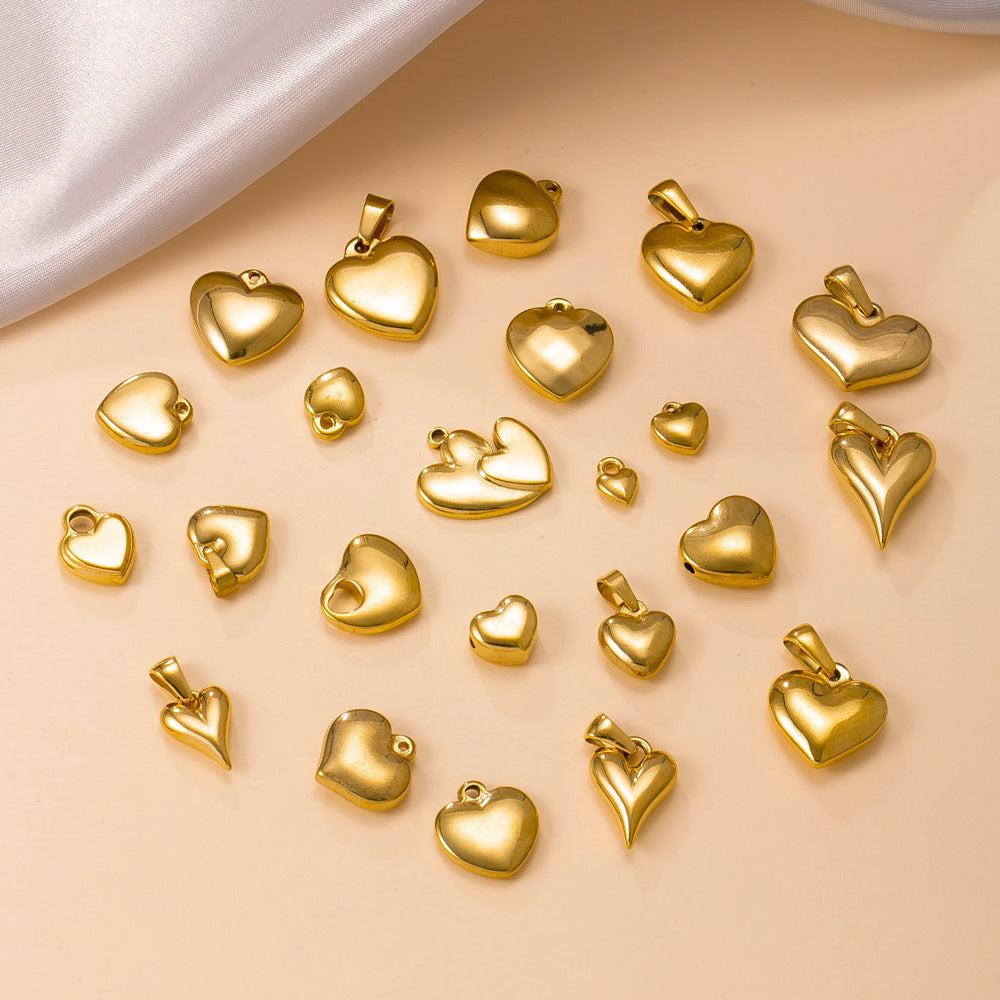 Heart Shape Pendant In Simple Style, 304 Stainless Steel With 18K Real Gold Plated PVD Coated Polished Finish
