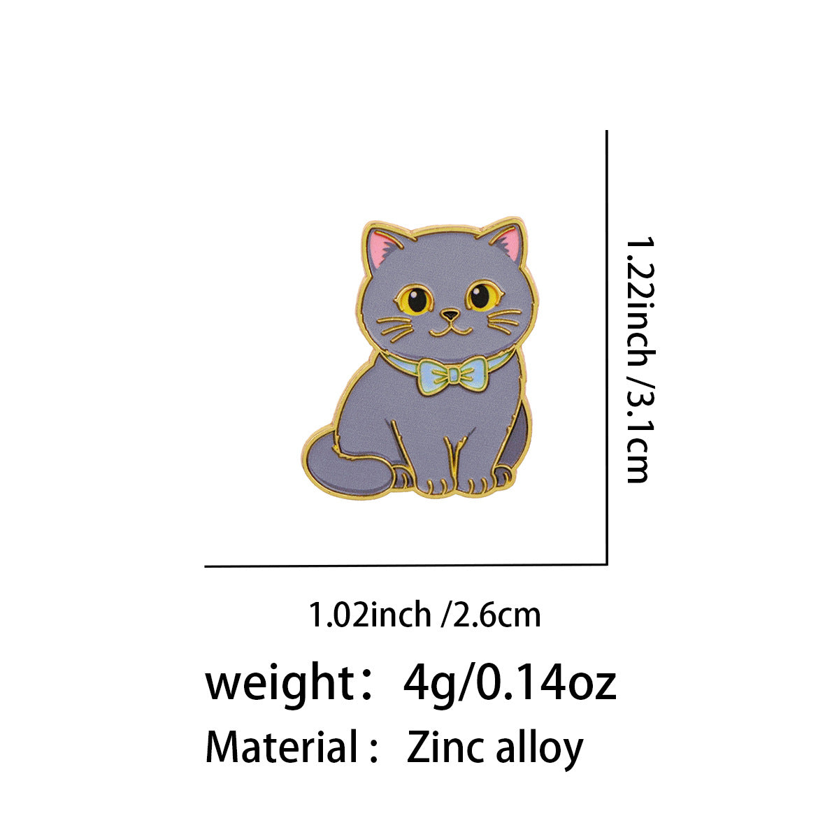Cat Pin Made Of Zinc Alloy Featuring Electroplated Craftsmanship