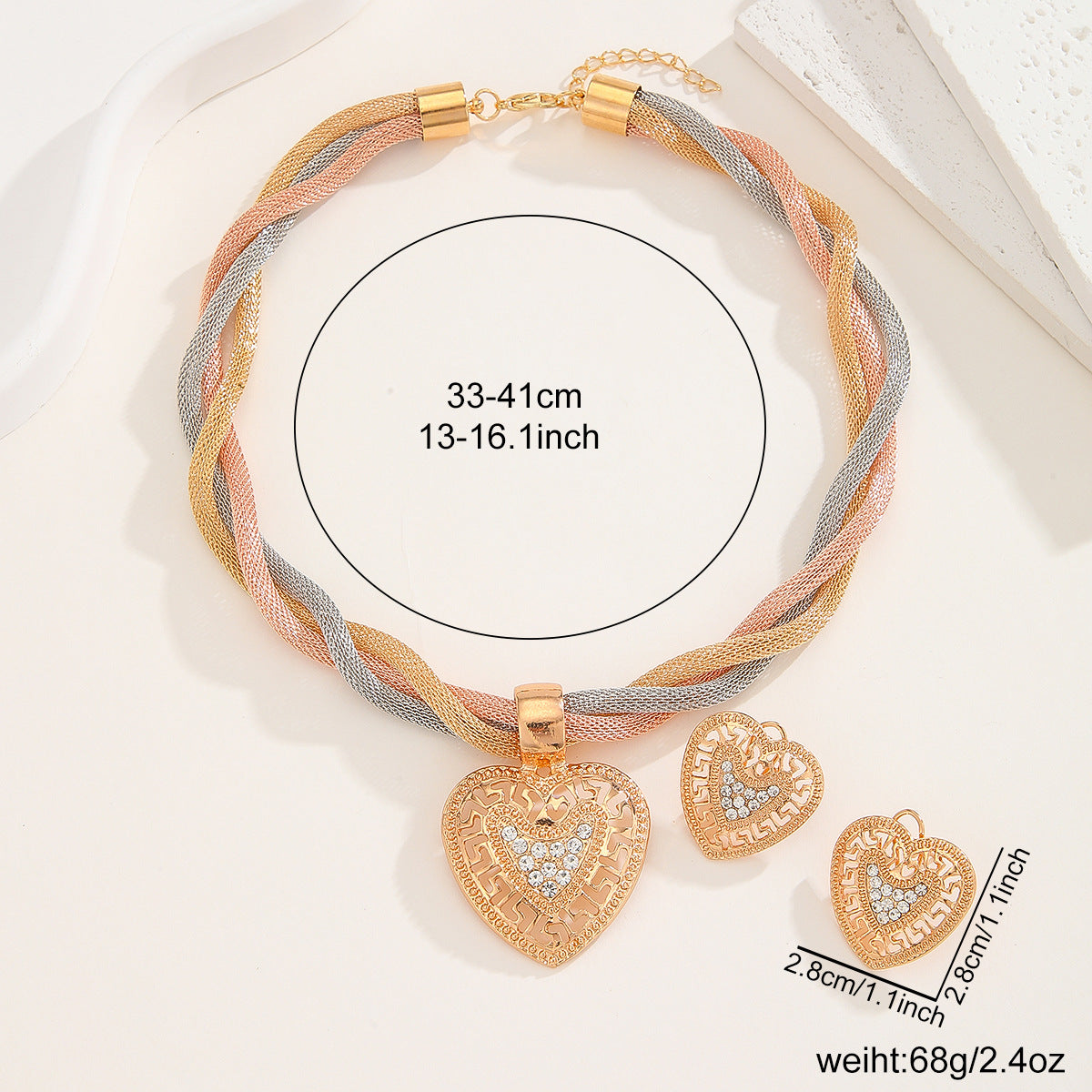 Exaggerated Heart Shape Necklace For Women With Electroplated Zinc And Rhinestone Inlay, Featuring A Tennis Chain