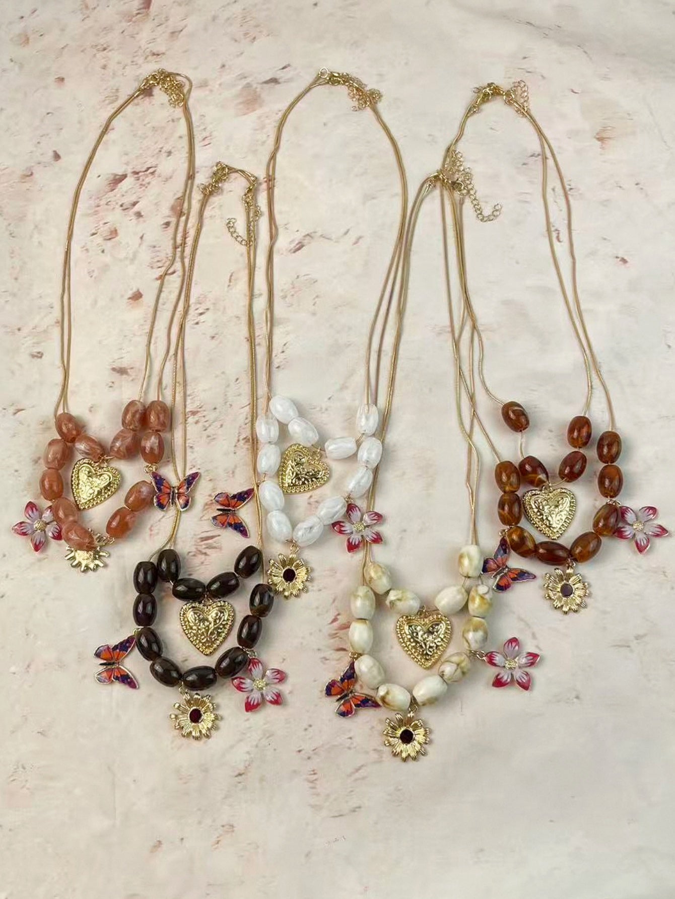 Bohemian Heart Shape Pendant Necklace For Women With KC Golden Plated Zinc Alloy And Beaded Chain