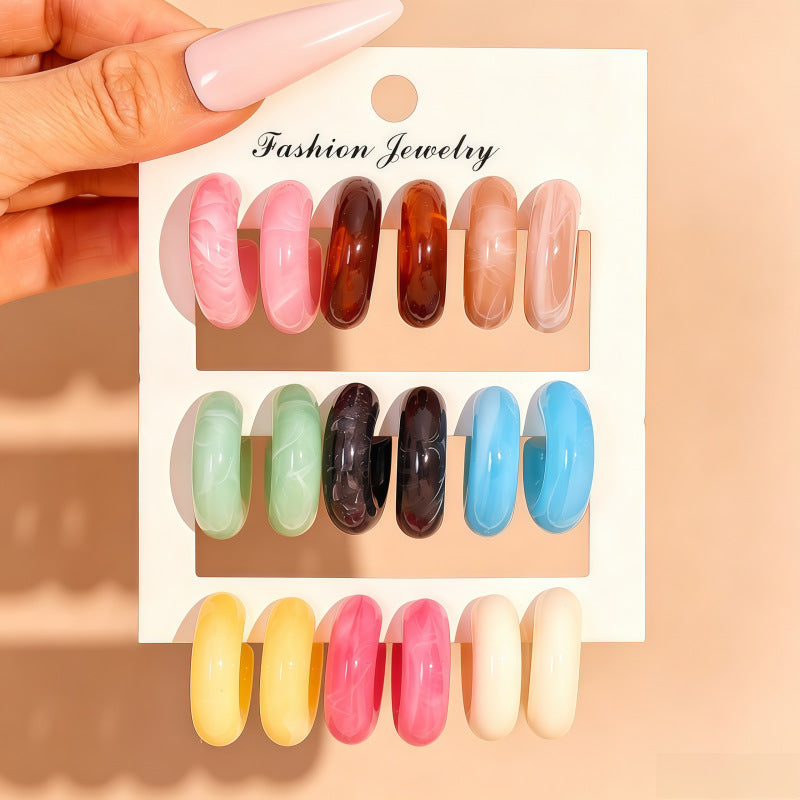 C Shape Earrings For Women Featuring Sweet Style With Resin Material And Iron Ear Pins In Multicolor