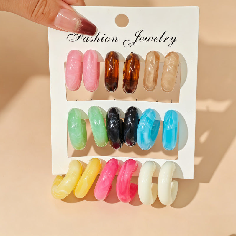 C Shape Earrings For Women Featuring Sweet Style With Resin Material And Iron Ear Pins In Multicolor