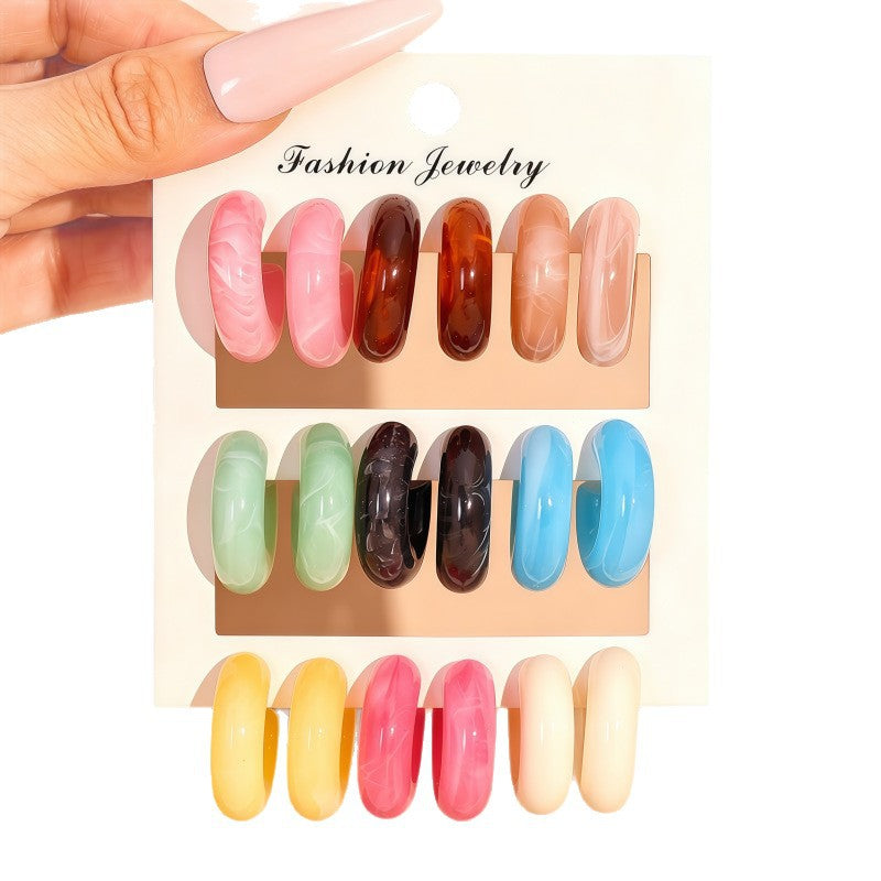 C Shape Earrings For Women Featuring Sweet Style With Resin Material And Iron Ear Pins In Multicolor