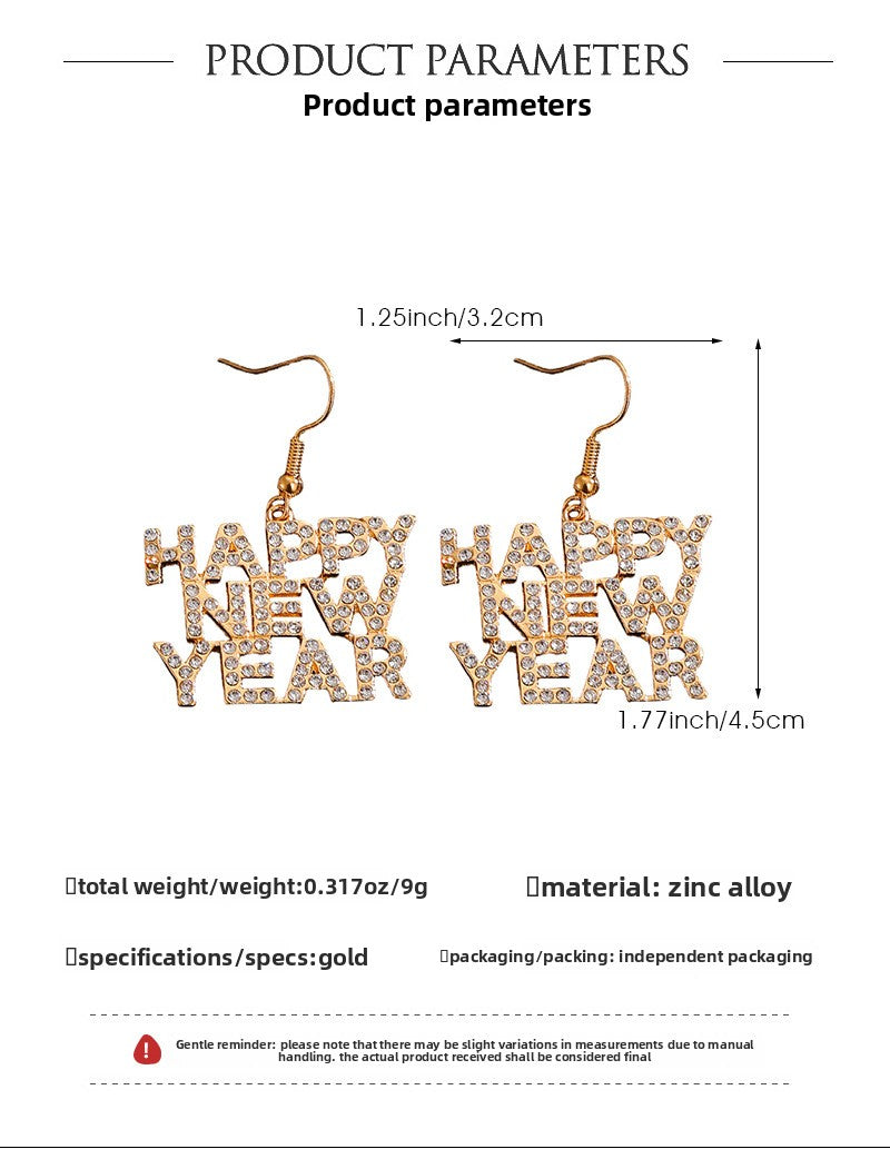 Exaggerated Letter Earrings For Women Featuring Rhinestones Made Of Zinc Alloy, Perfect For New Year