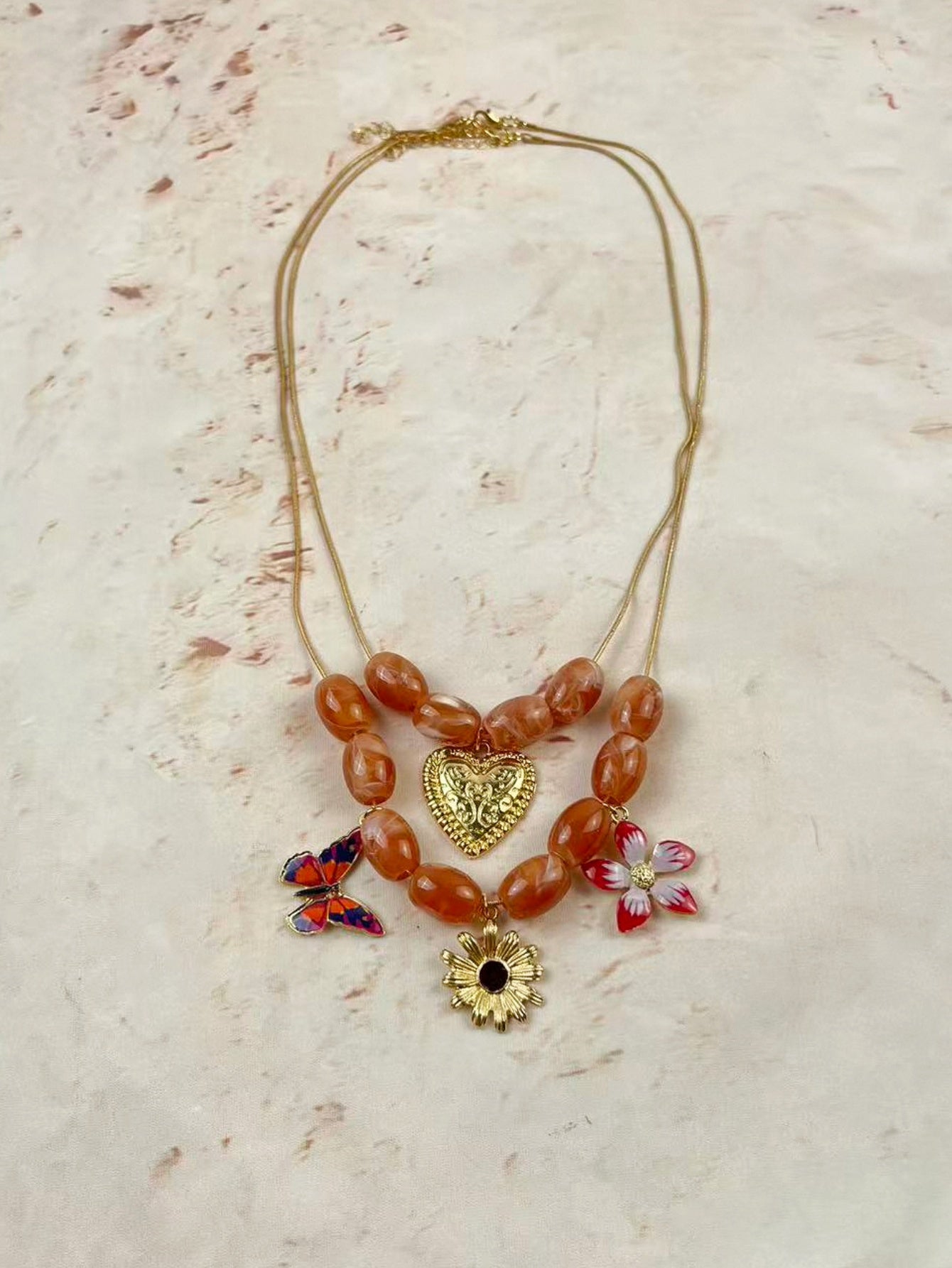 Bohemian Heart Shape Pendant Necklace For Women With KC Golden Plated Zinc Alloy And Beaded Chain