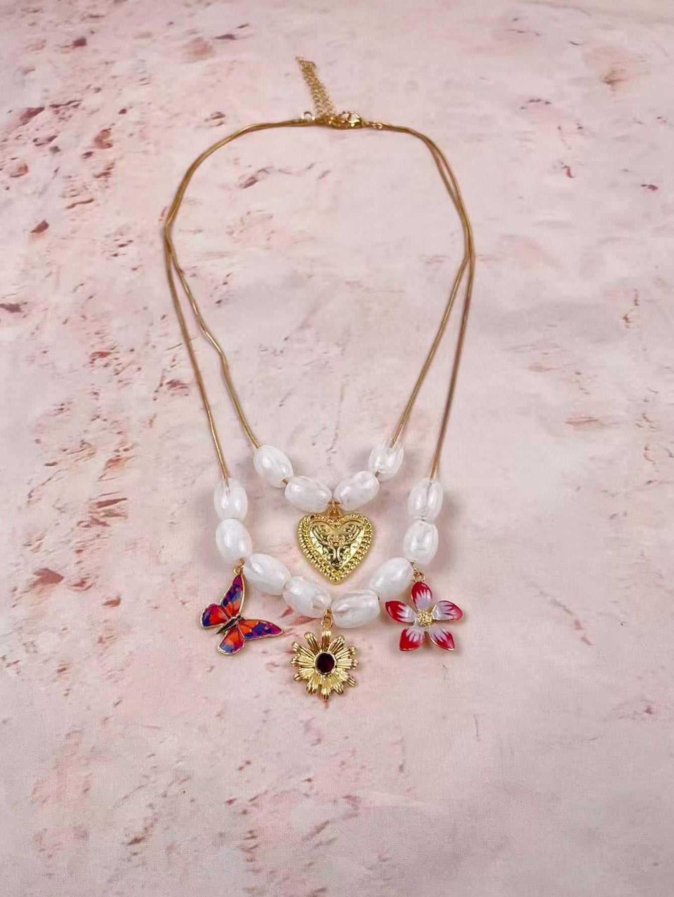 Bohemian Heart Shape Pendant Necklace For Women With KC Golden Plated Zinc Alloy And Beaded Chain