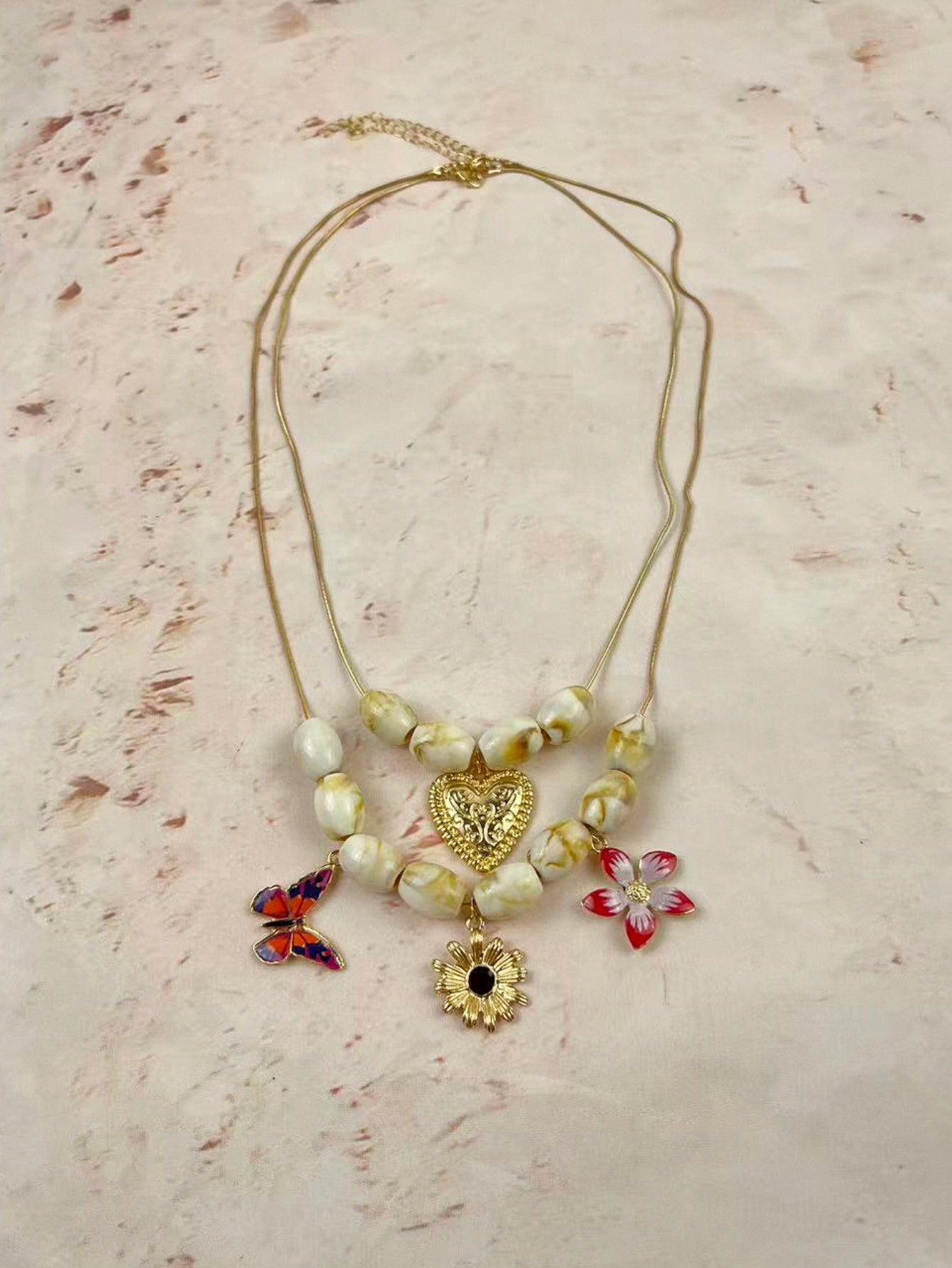 Bohemian Heart Shape Pendant Necklace For Women With KC Golden Plated Zinc Alloy And Beaded Chain