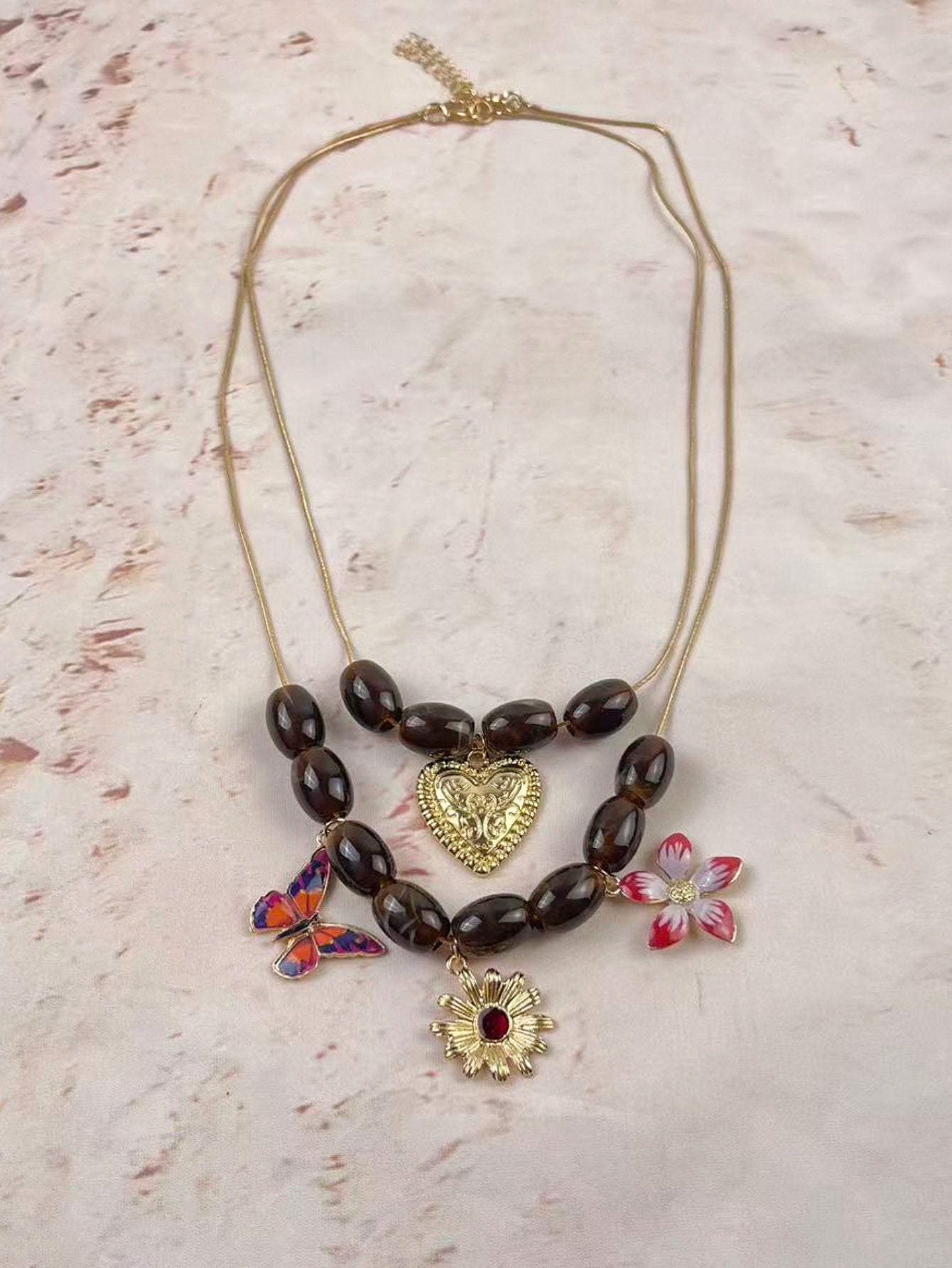 Bohemian Heart Shape Pendant Necklace For Women With KC Golden Plated Zinc Alloy And Beaded Chain
