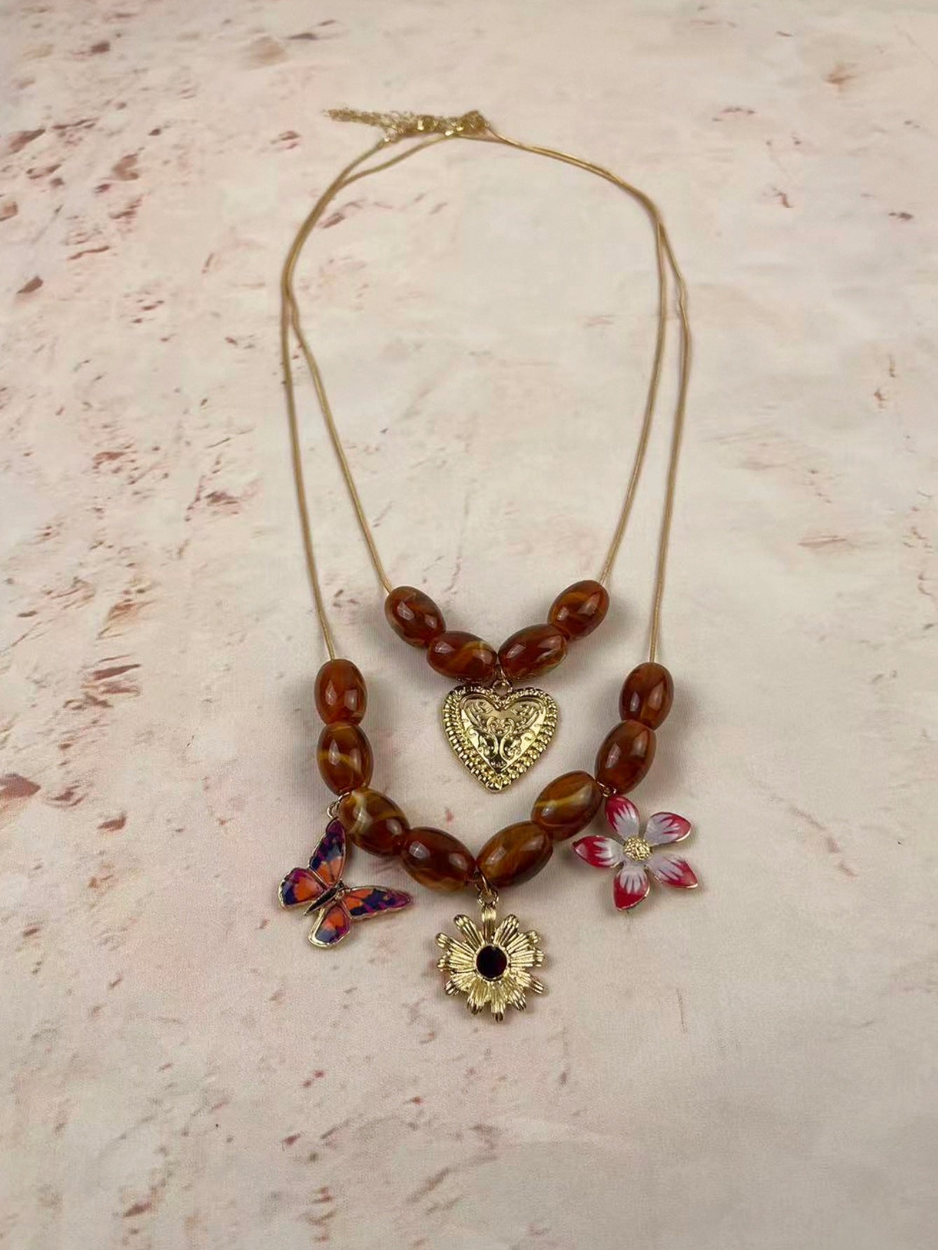 Bohemian Heart Shape Pendant Necklace For Women With KC Golden Plated Zinc Alloy And Beaded Chain