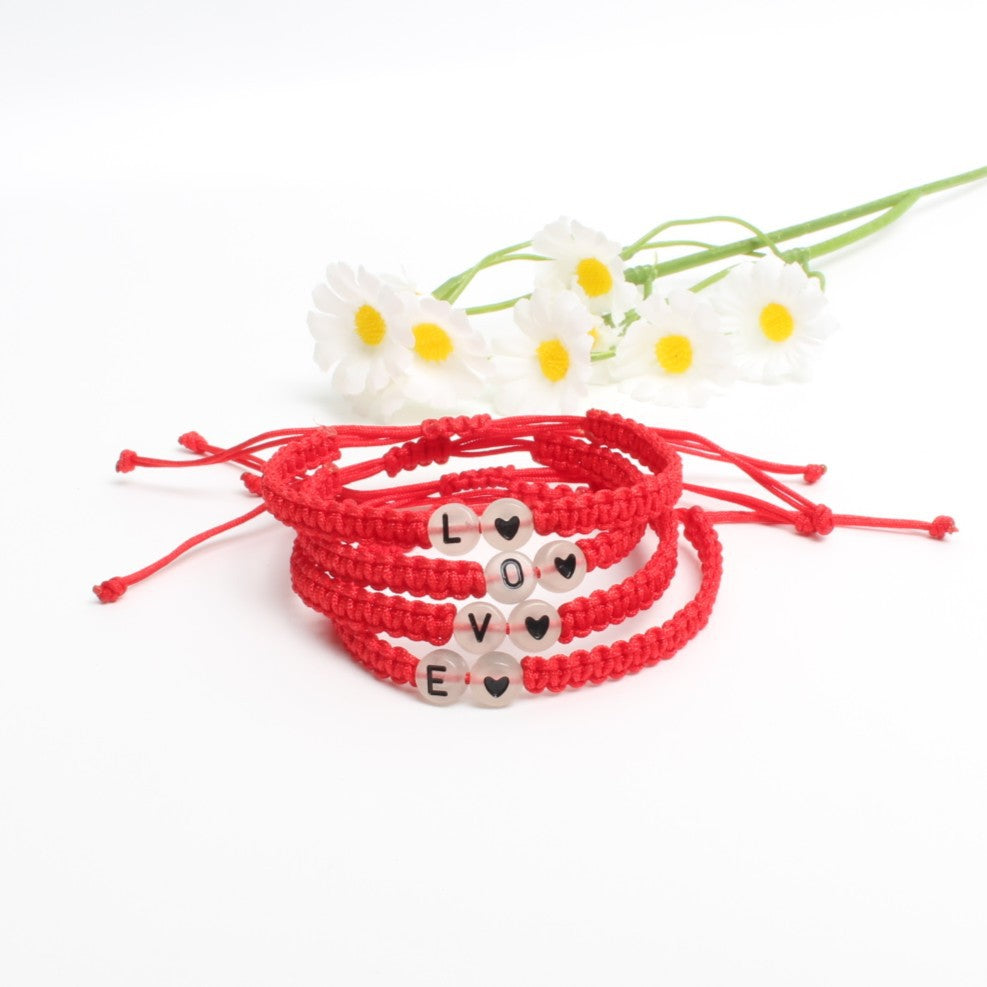 Luminous Red Line Bracelet In Simple Style With Mixed Materials And Slider Chain For Couples