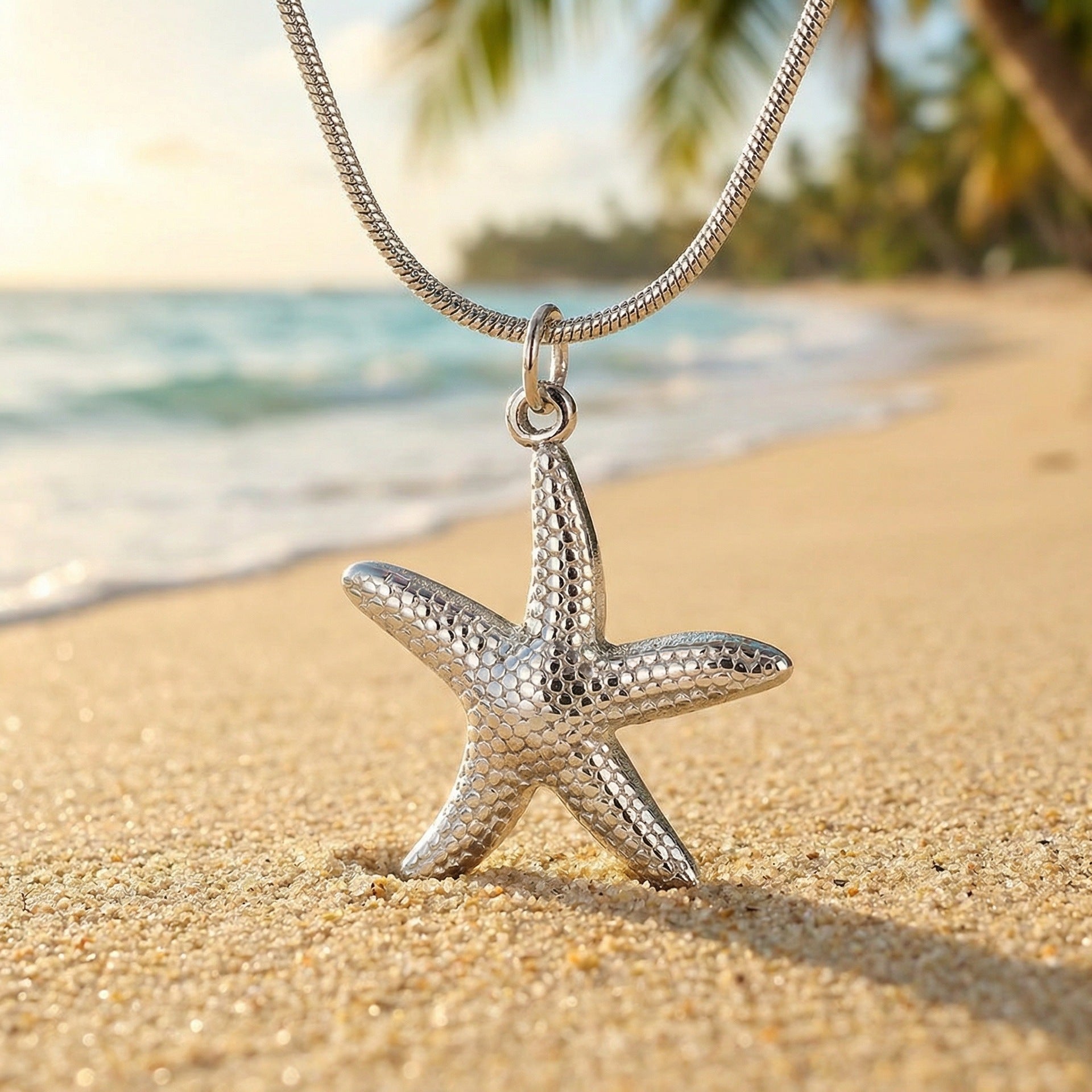 Luxurious Ocean Pendant Necklace For Women In Steel Color 304 Stainless Steel With Electroplated Finish And Snake Chain