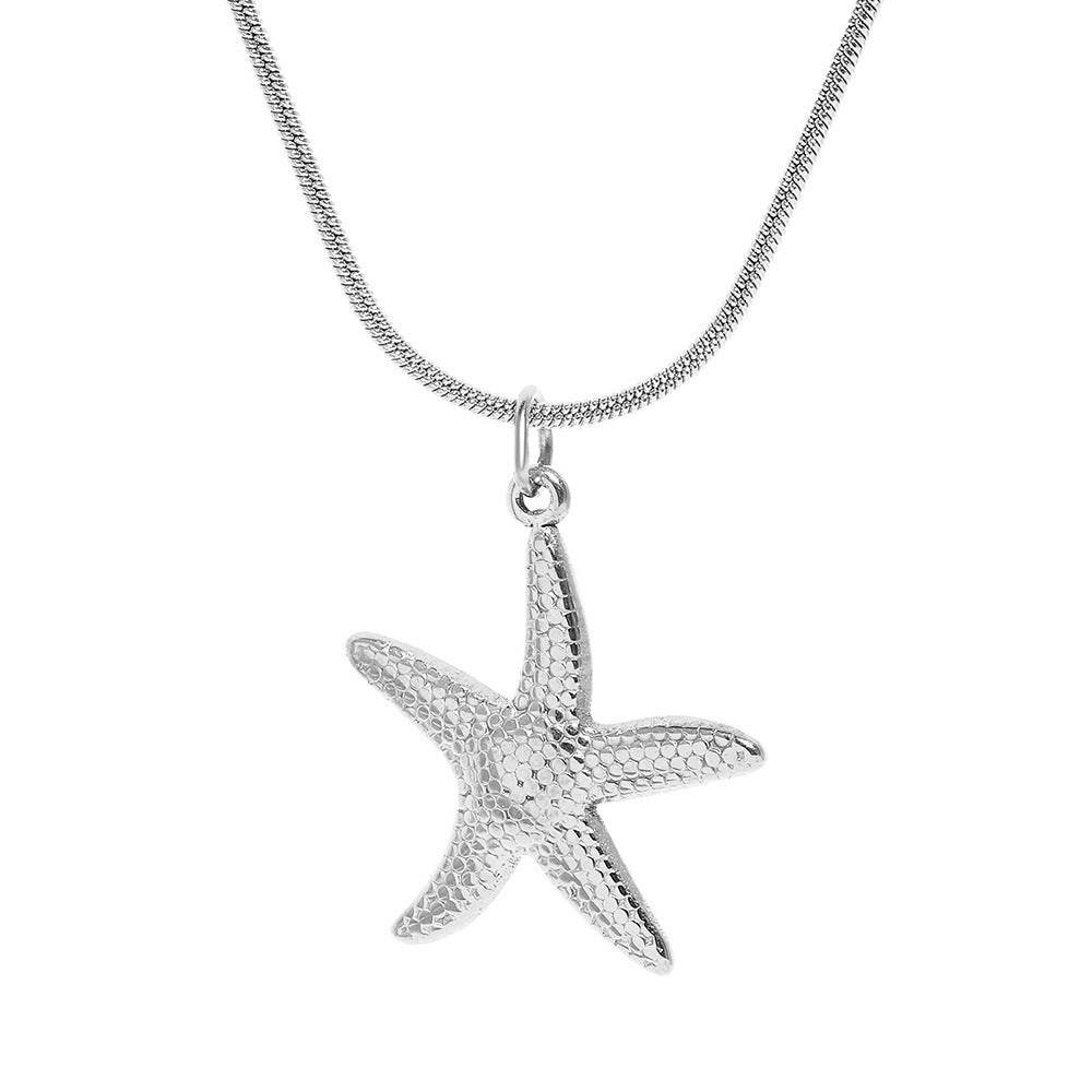 Luxurious Ocean Pendant Necklace For Women In Steel Color 304 Stainless Steel With Electroplated Finish And Snake Chain