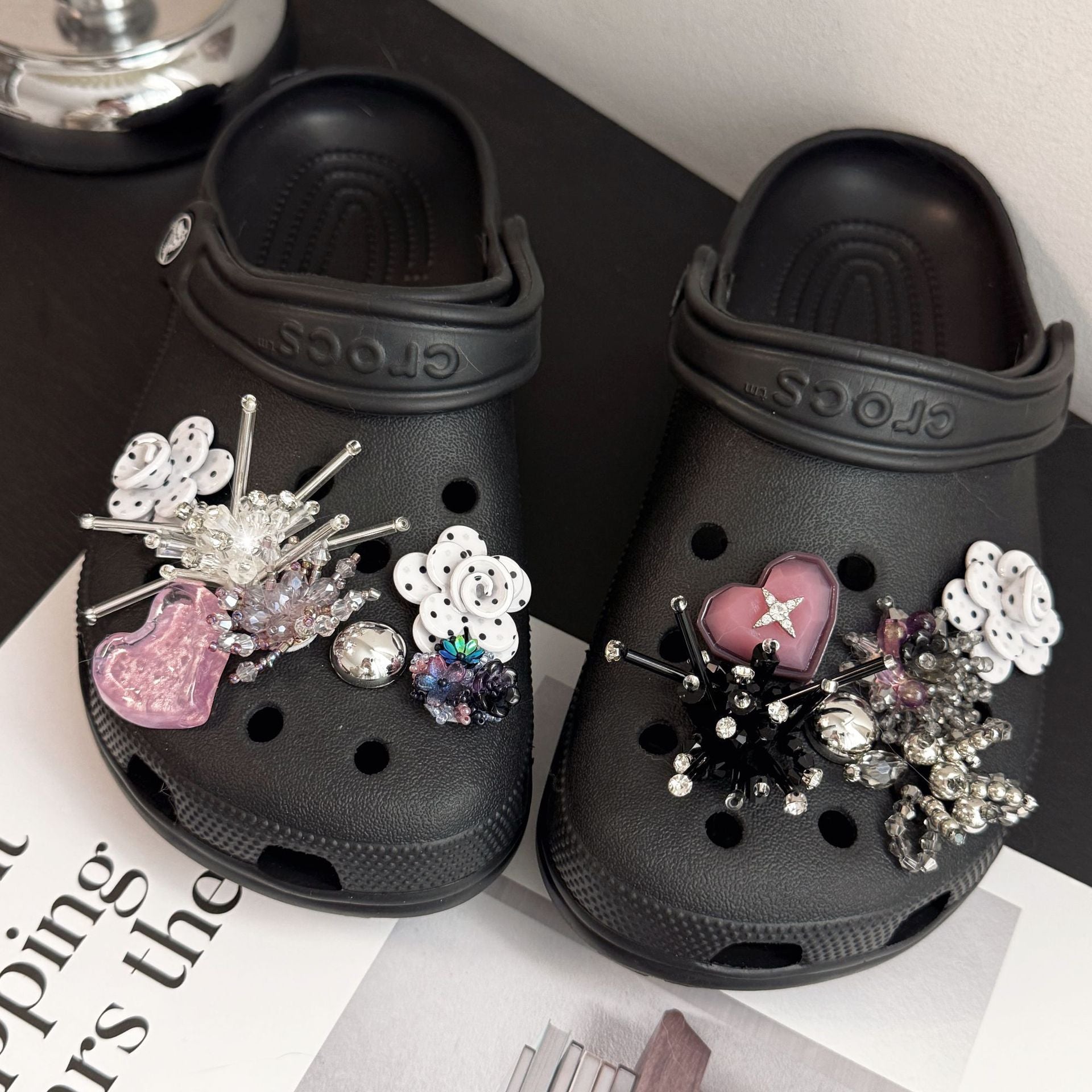 Commute Style Shoe Buckle With Flower Pattern Beading For Slippers