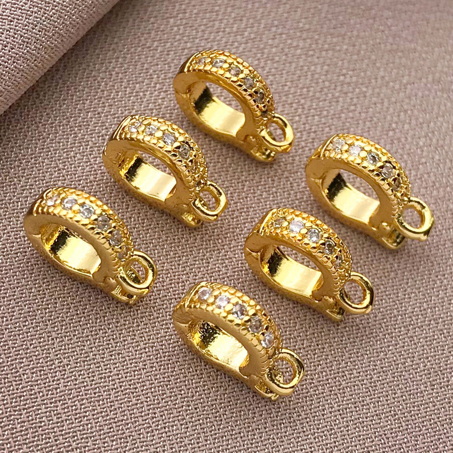 Copper Melon Seed Buckle Jewelry Accessory With 18K Real Gold Plating And Zircon Inlay, Electroplated Finish In Gold