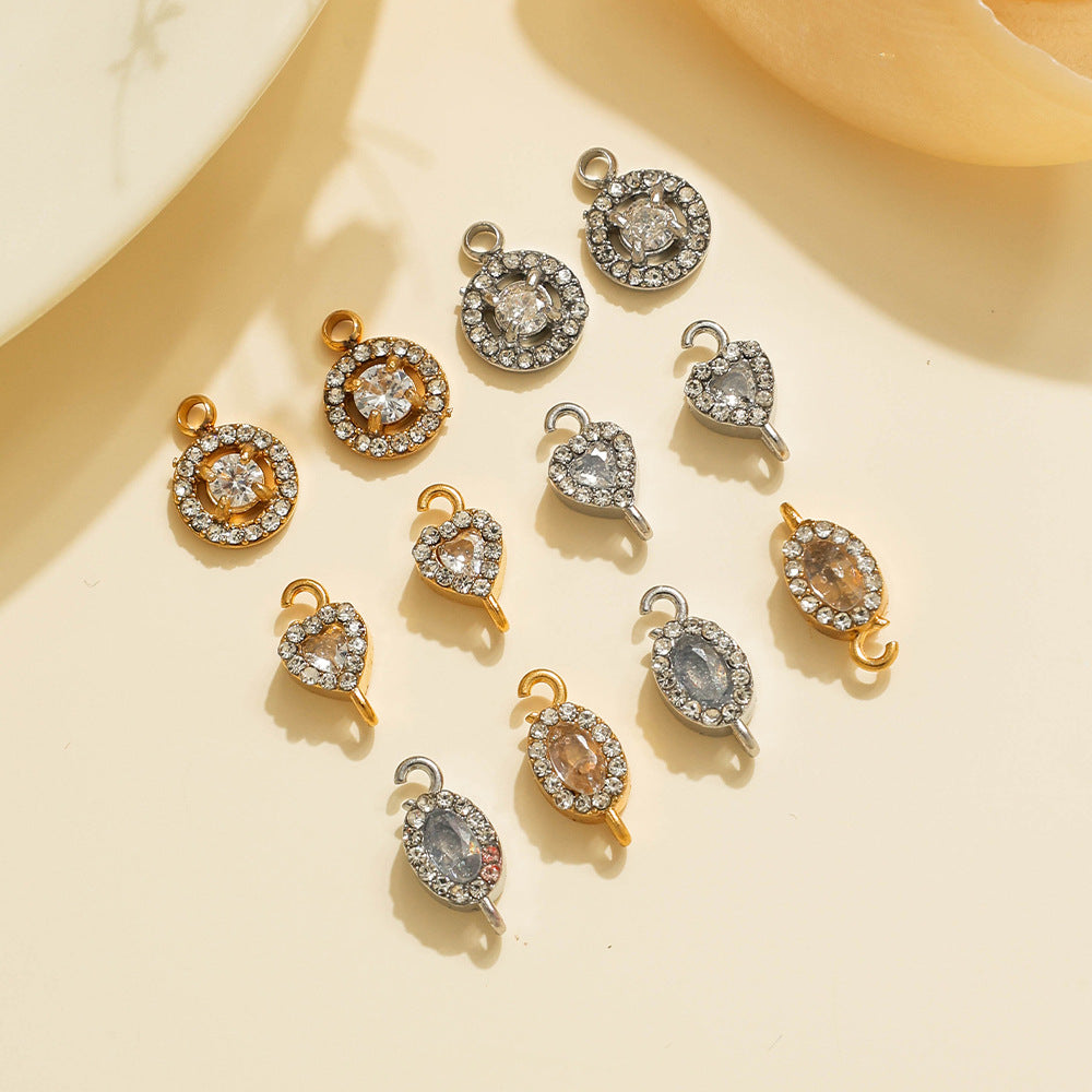 Geometric 304 Stainless Steel Pendant With Zircon Inlay, Electroplated Finish, Stylish Commute Jewelry Accessory