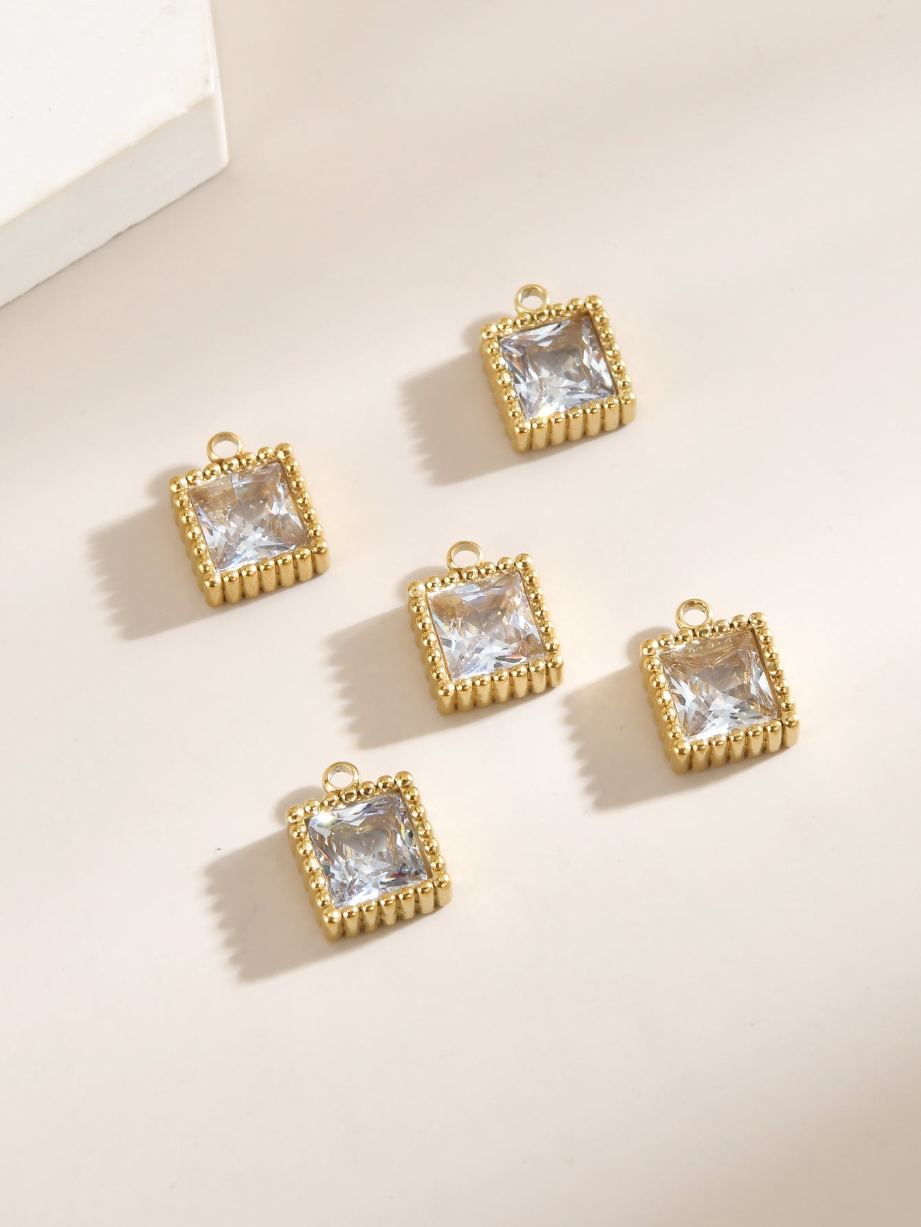 Gold Electroplated Metal Quadrilateral Pendant With Zircon Inlay, Jewelry Accessories