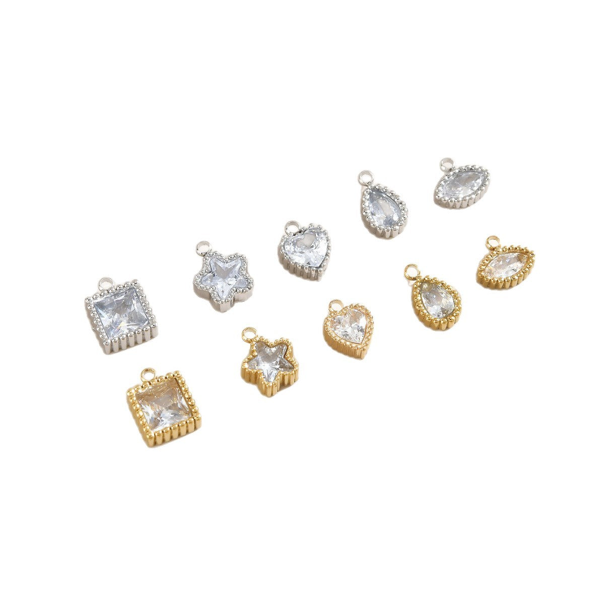 Gold Electroplated Metal Quadrilateral Pendant With Zircon Inlay, Jewelry Accessories