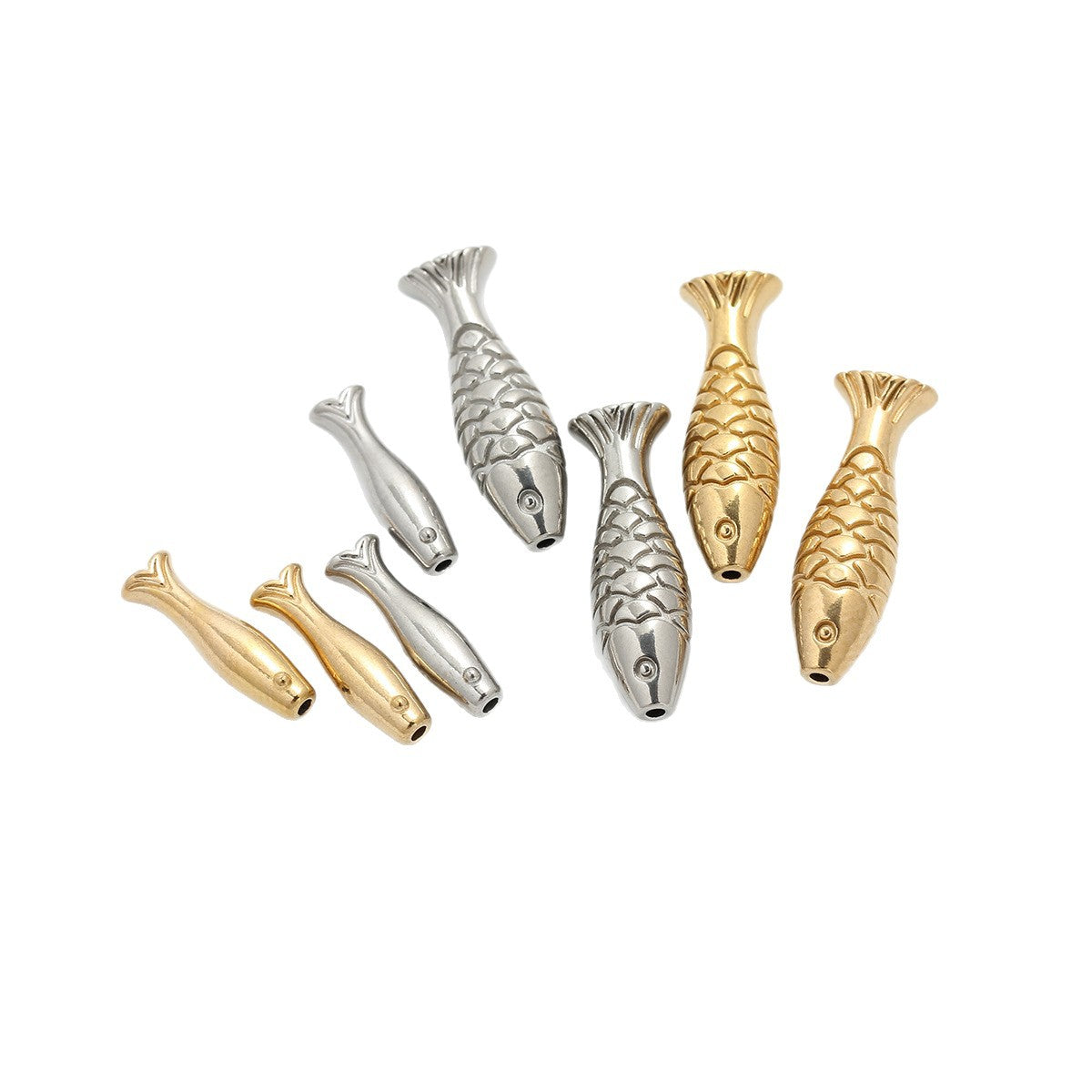 Handmade Fish Beads Jewelry Accessory In Titanium Steel With 18K Real Gold Plated PVD Coating, 1 PCS Package